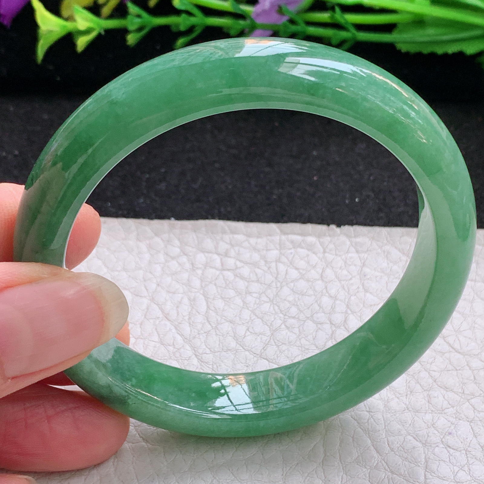 n实拍54.5*14*7.8平安镯 天然缅甸翡翠A货手镯满绿正圈玉手环