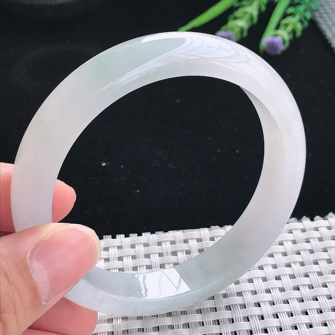实拍天然翡翠61/13/8.3老坑冰胶水灵冰纯宽边手镯翡翠玉镯手环