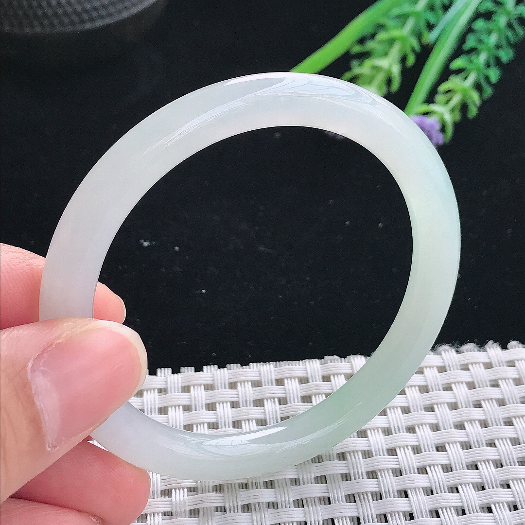 实拍天然翡翠51.5/6.4/7.5老坑冰润起胶冰晴圆条手镯翡翠玉镯手环