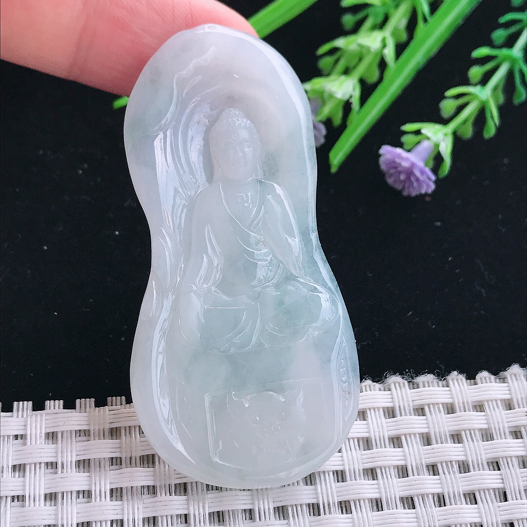 实拍A货翡翠61/30/4.5老坑秀气冰润阿弥陀佛吊坠翡翠挂件