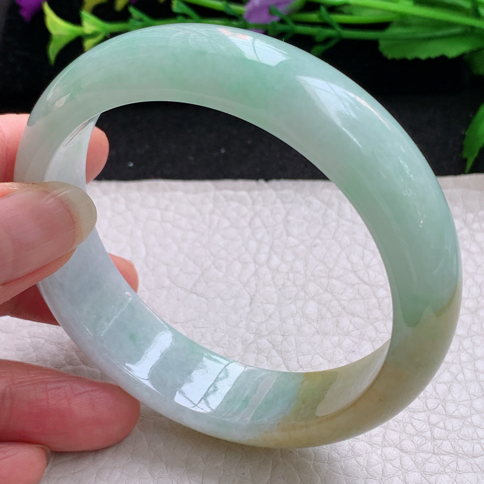 z大圈口60*16.3*8.2招财轮胎镯 天然缅甸翡翠A货手镯双彩正圈玉手环