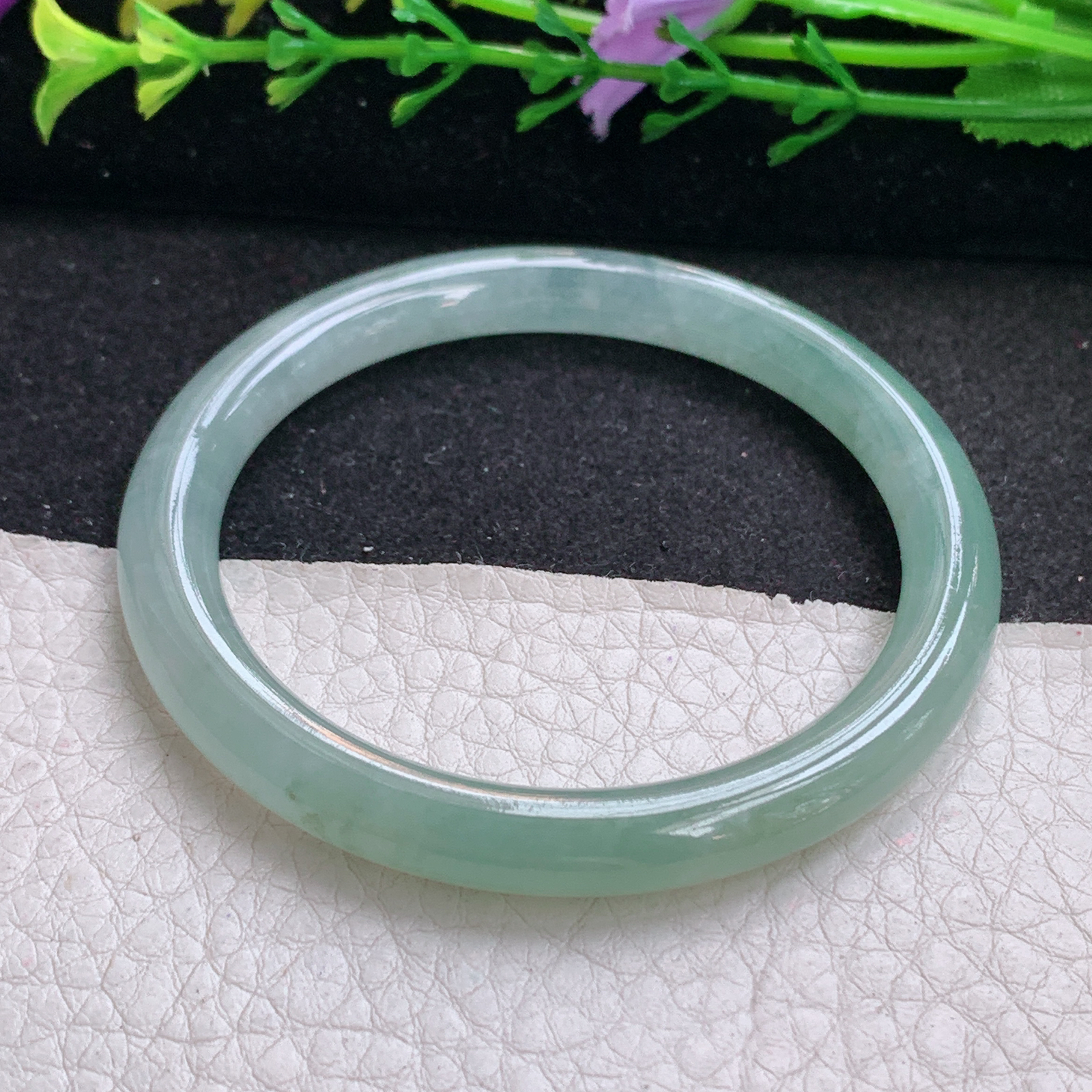 n小圈口51.5*6.8*7.2美人镯 天然缅甸翡翠A货手镯清爽秀气圆条玉手环