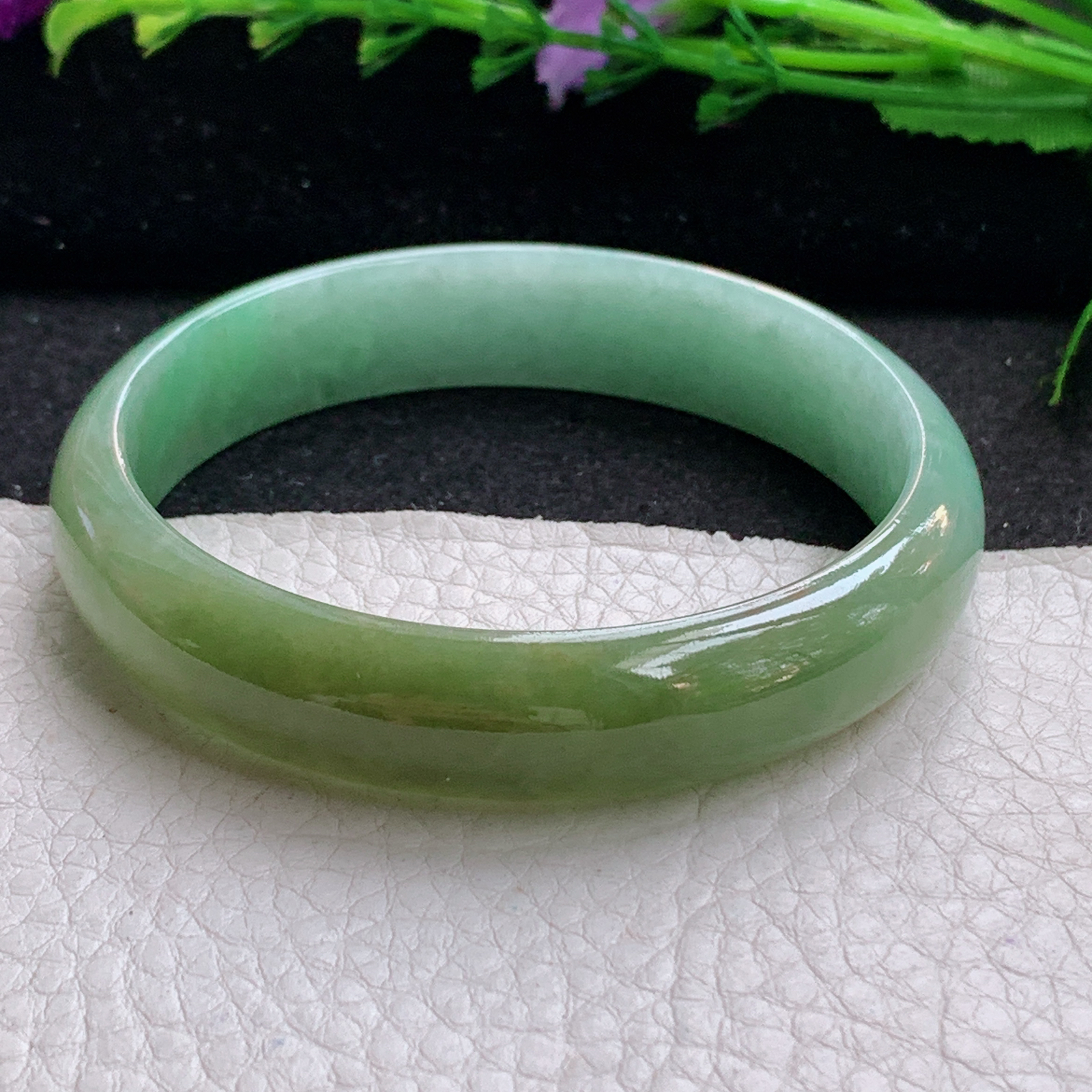 js实拍58.5*13.2*6.5招财镯 天然缅甸翡翠A货手镯冰双彩正圈玉手环