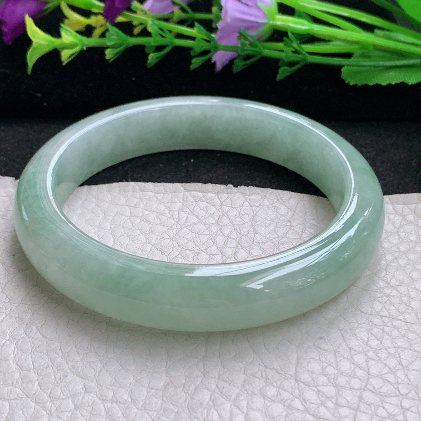 z大圈口60*12.8*8.8平安镯 天然缅甸翡翠A货手镯冰润晴美宽边正圈玉手环