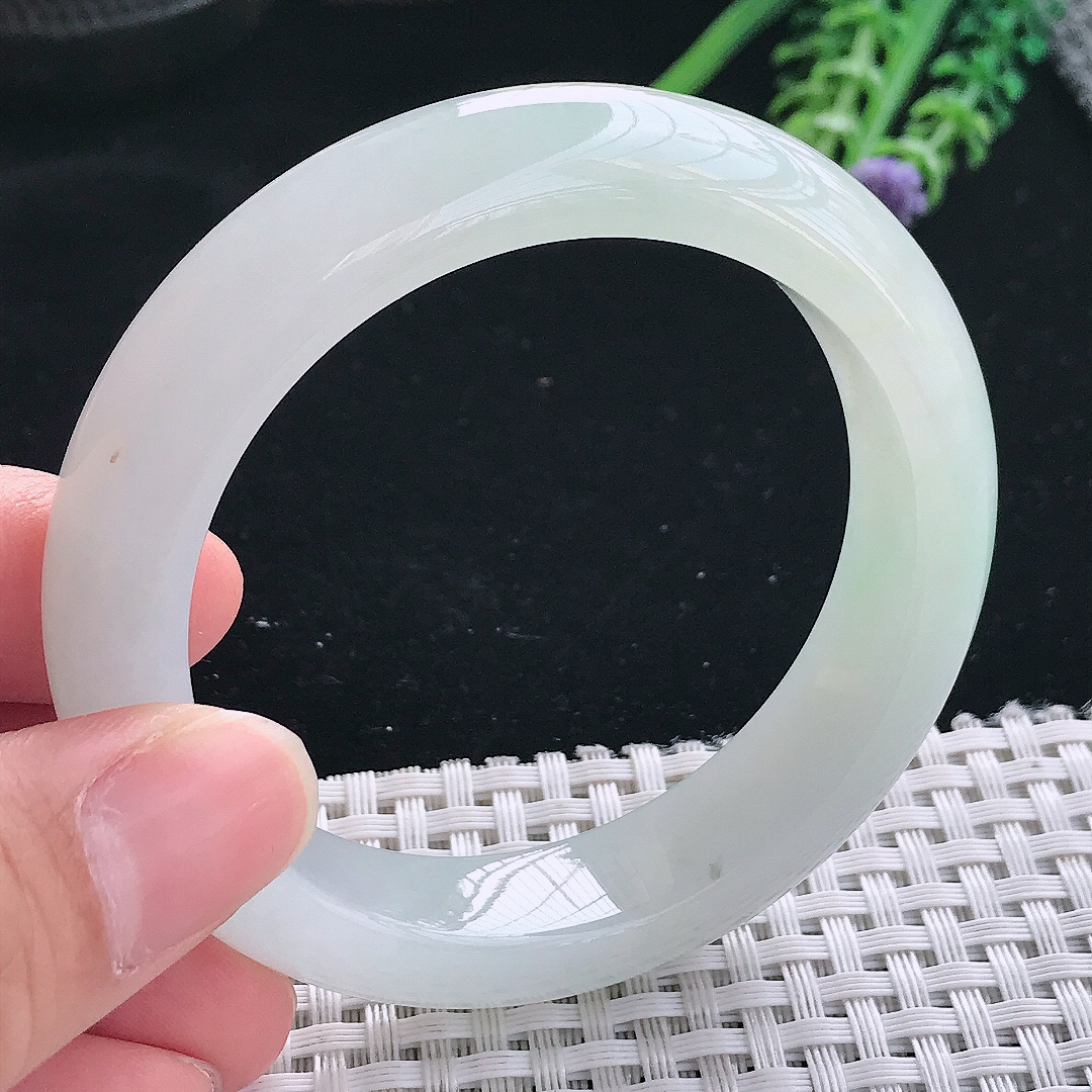 实拍天然翡翠53.5/13.1/9老坑冰胶果冻冰晴手镯翡翠玉镯手环