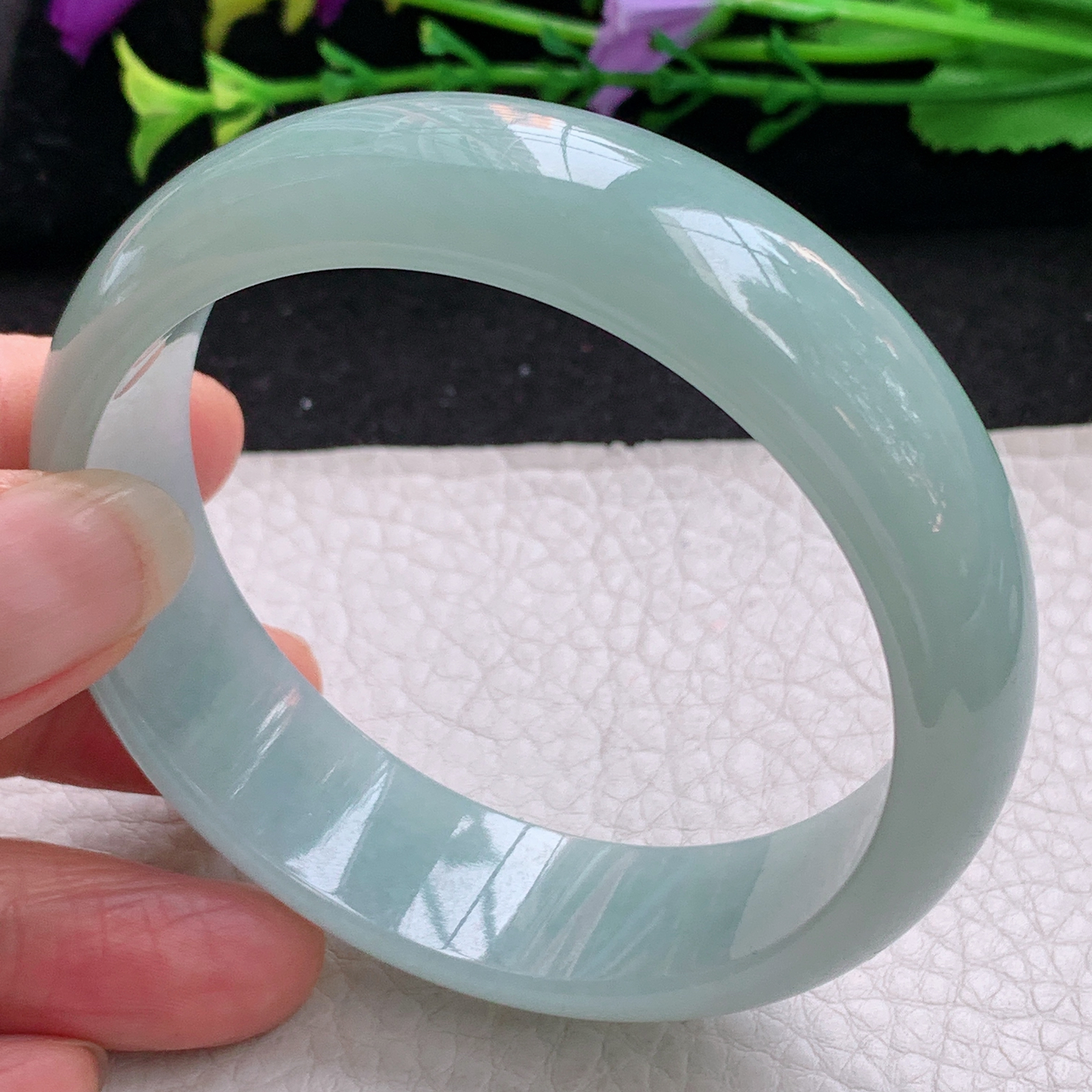 nr实拍57.5*16.8*7轮胎镯 天然缅甸翡翠A货手镯水润浅绿宽边正圈玉手环