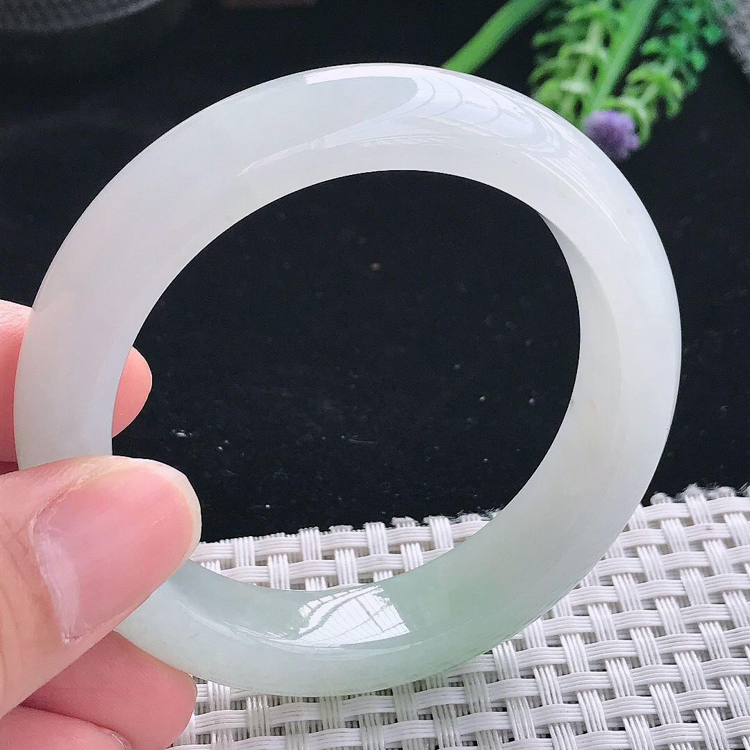 实拍天然翡翠53.5/13.1/9老坑冰胶果冻冰晴手镯翡翠玉镯手环