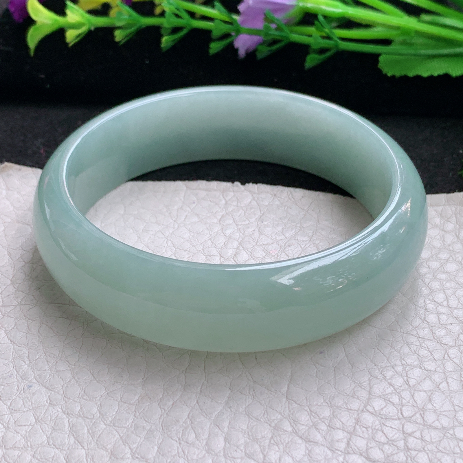 nr实拍57.5*16.8*7轮胎镯 天然缅甸翡翠A货手镯水润浅绿宽边正圈玉手环