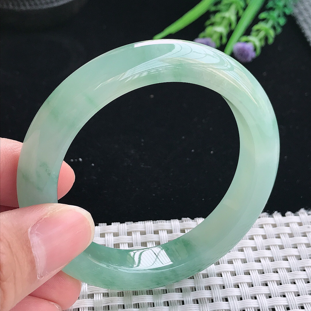 实拍天然翡翠53/11.3/9.1老坑冰胶果冻冰晴飘花手镯翡翠玉镯手环