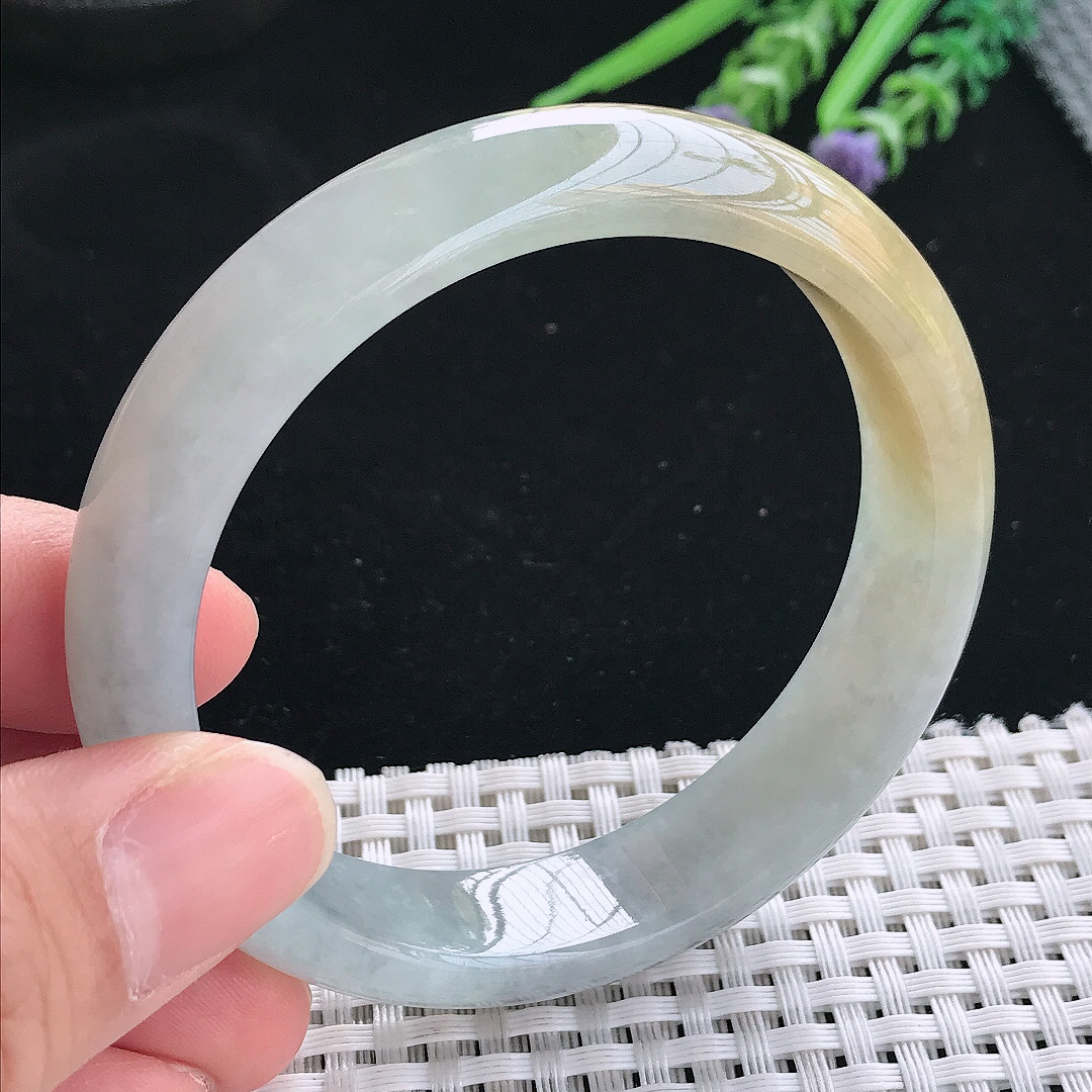 实拍天然翡翠57.5/13.5/7.8老坑精美温润飘黄翡手镯翡翠玉镯手环