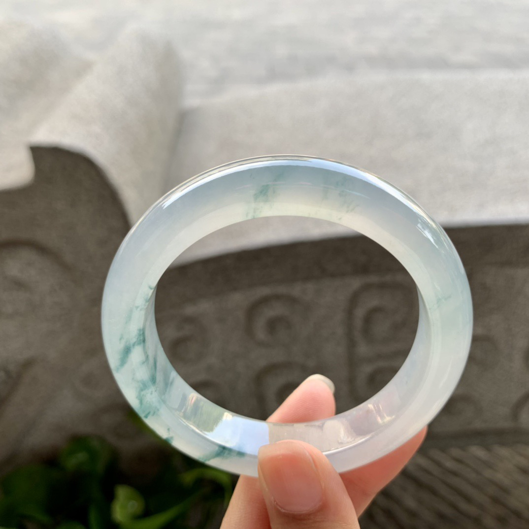 圈口54.4-12-9.3 【高冰玻飘花正圈手镯】正圈54 55可戴