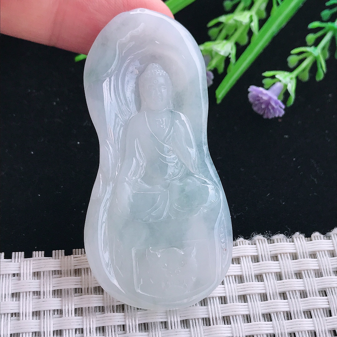实拍A货翡翠61/30/4.5老坑秀气冰润阿弥陀佛吊坠翡翠挂件