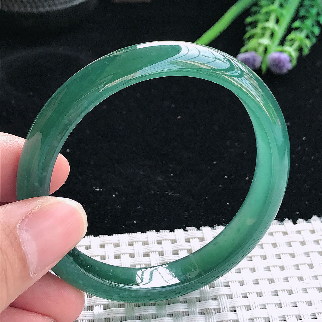 实拍天然翡翠56/11/7老坑冰胶果冻满色蓝韵手镯翡翠玉镯手环