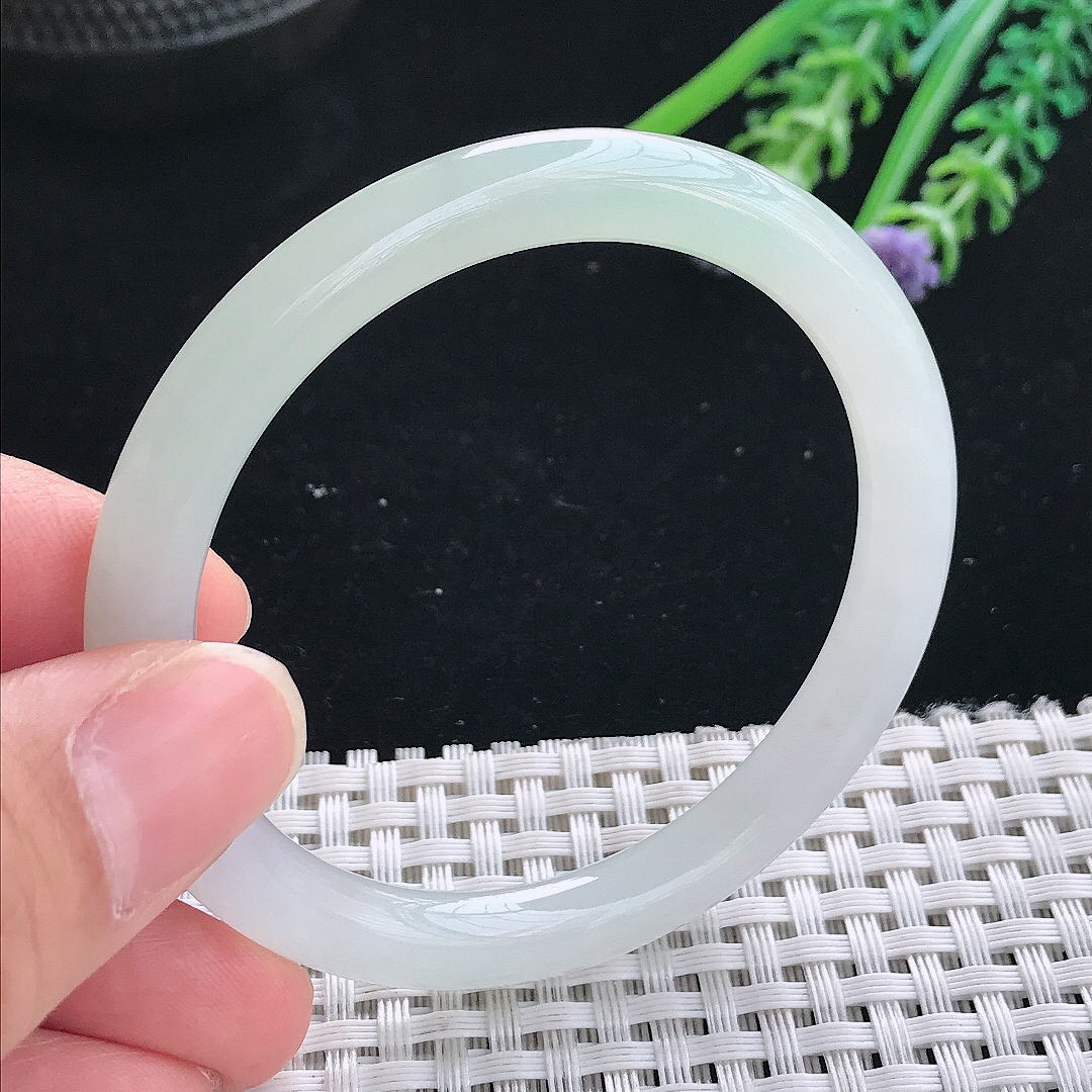 实拍天然翡翠51.5/6.4/7.5老坑冰润起胶冰晴圆条手镯翡翠玉镯手环