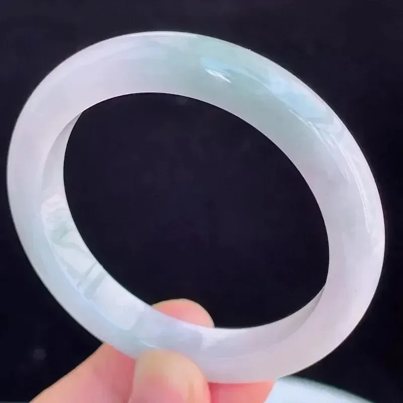 52.8圈好种水玉石天然翡翠A货水润有种有色飘绿手镯44.78g