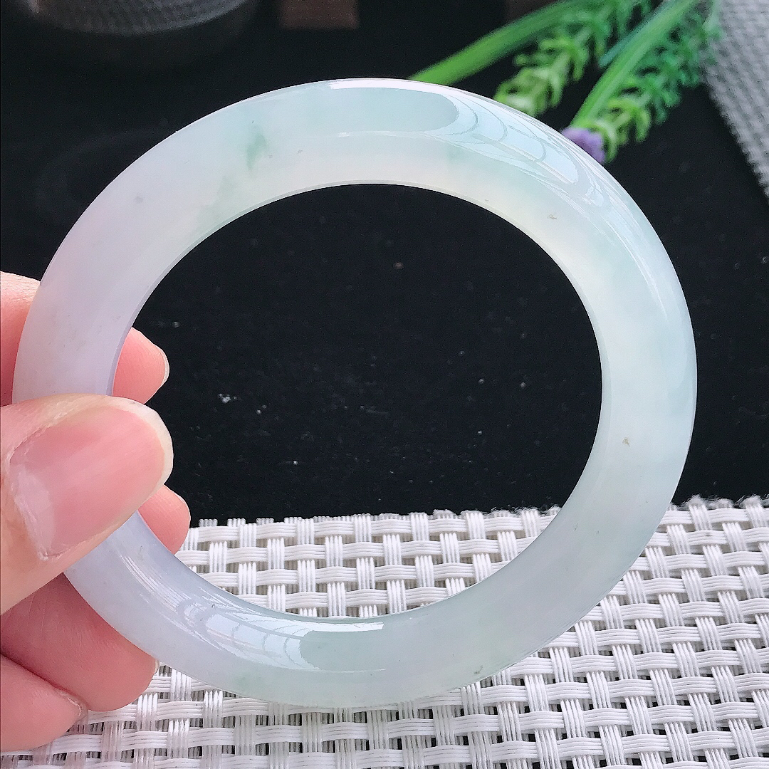 实拍天然翡翠57.5/11.2/11老坑冰胶果冻冰透圆条手镯翡翠玉镯手环