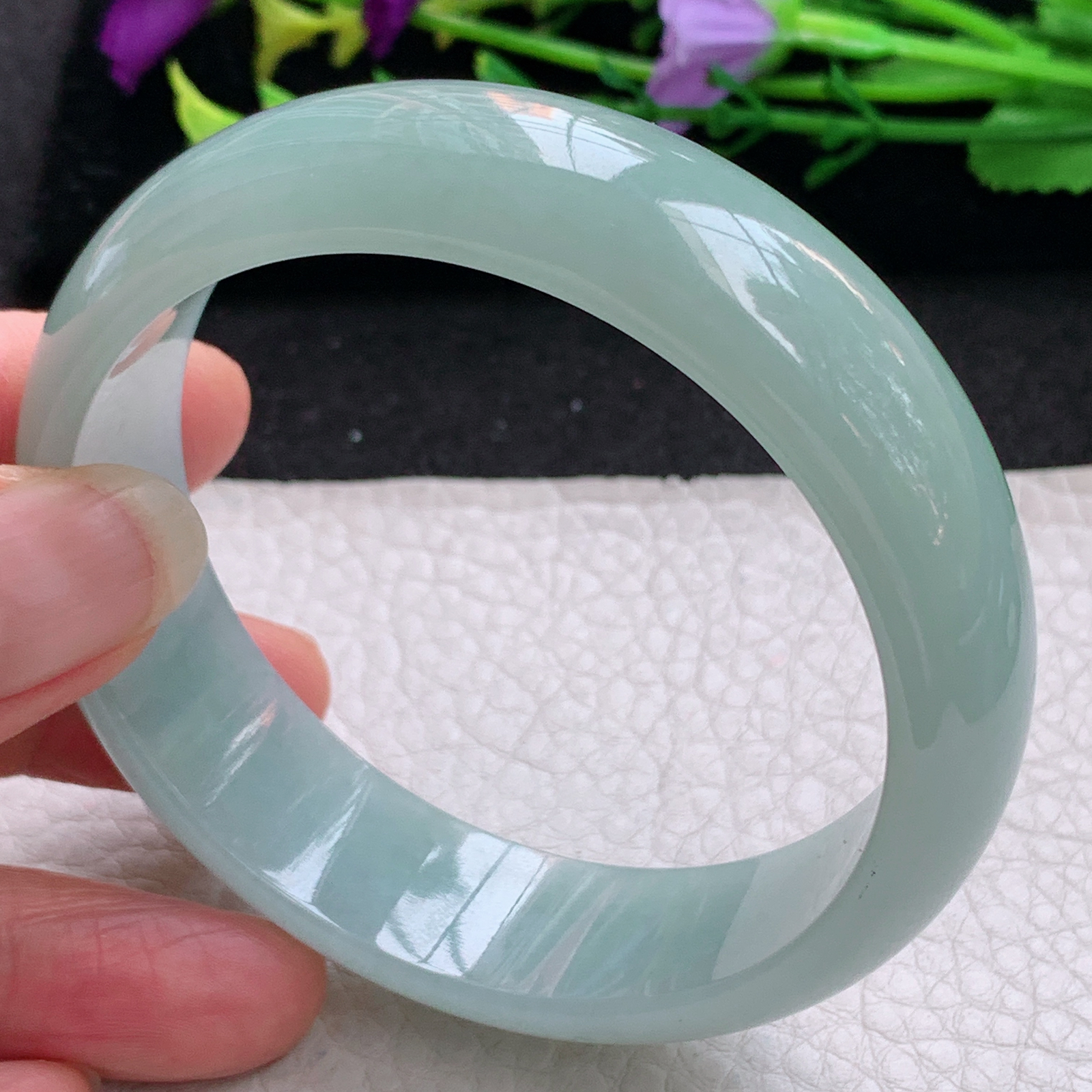 nr实拍57.5*16.8*7轮胎镯 天然缅甸翡翠A货手镯水润浅绿宽边正圈玉手环