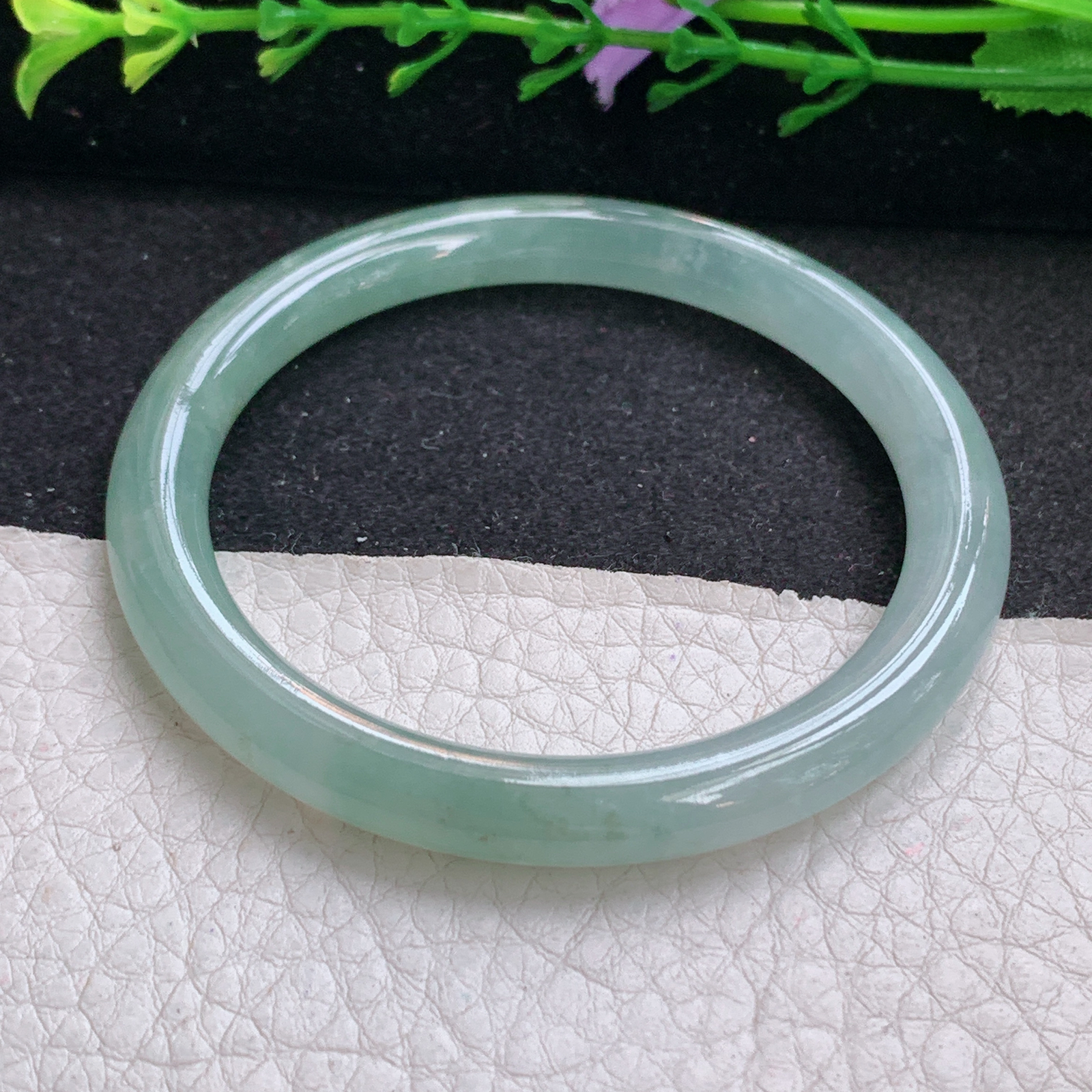 n小圈口51.5*6.8*7.2美人镯 天然缅甸翡翠A货手镯清爽秀气圆条玉手环