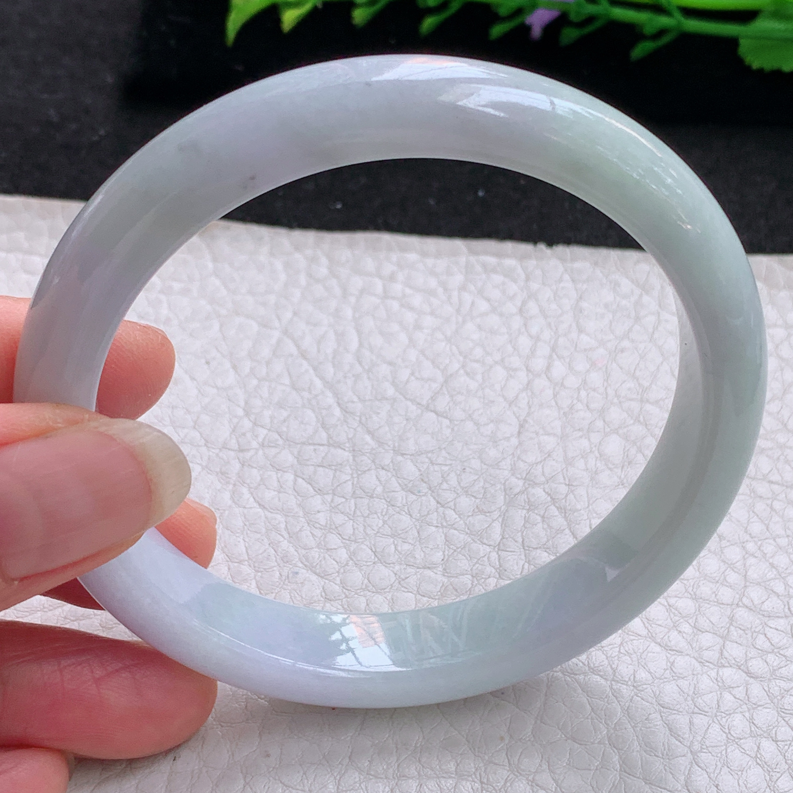 nr大圈口60*11.5*7.8平安镯 天然缅甸翡翠A货手镯水润淡紫宽边正圈玉手环