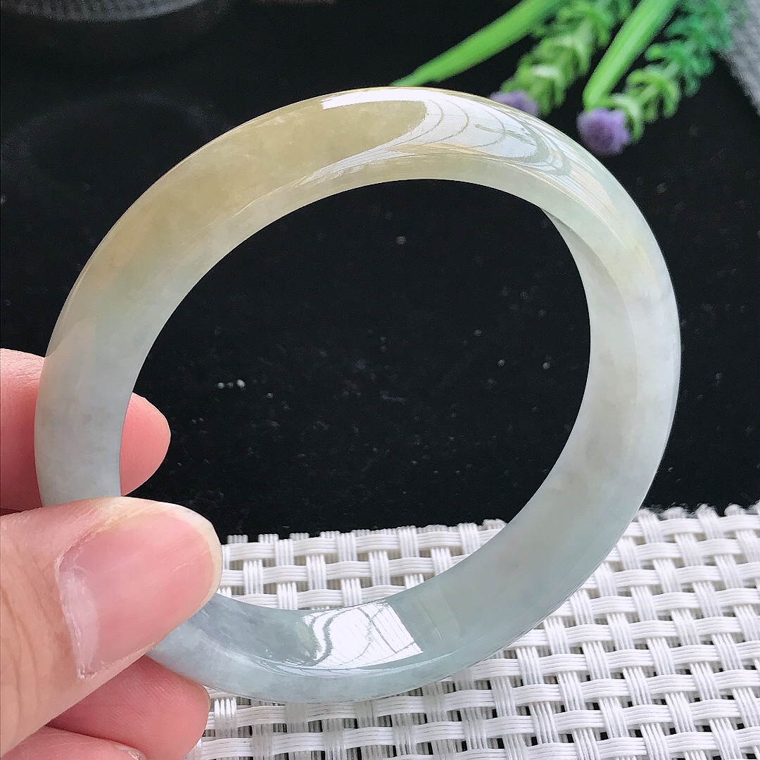 实拍天然翡翠57.5/13.5/7.8老坑精美温润飘黄翡手镯翡翠玉镯手环