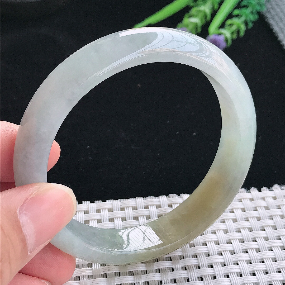 实拍天然翡翠57.5/13.5/7.8老坑精美温润飘黄翡手镯翡翠玉镯手环