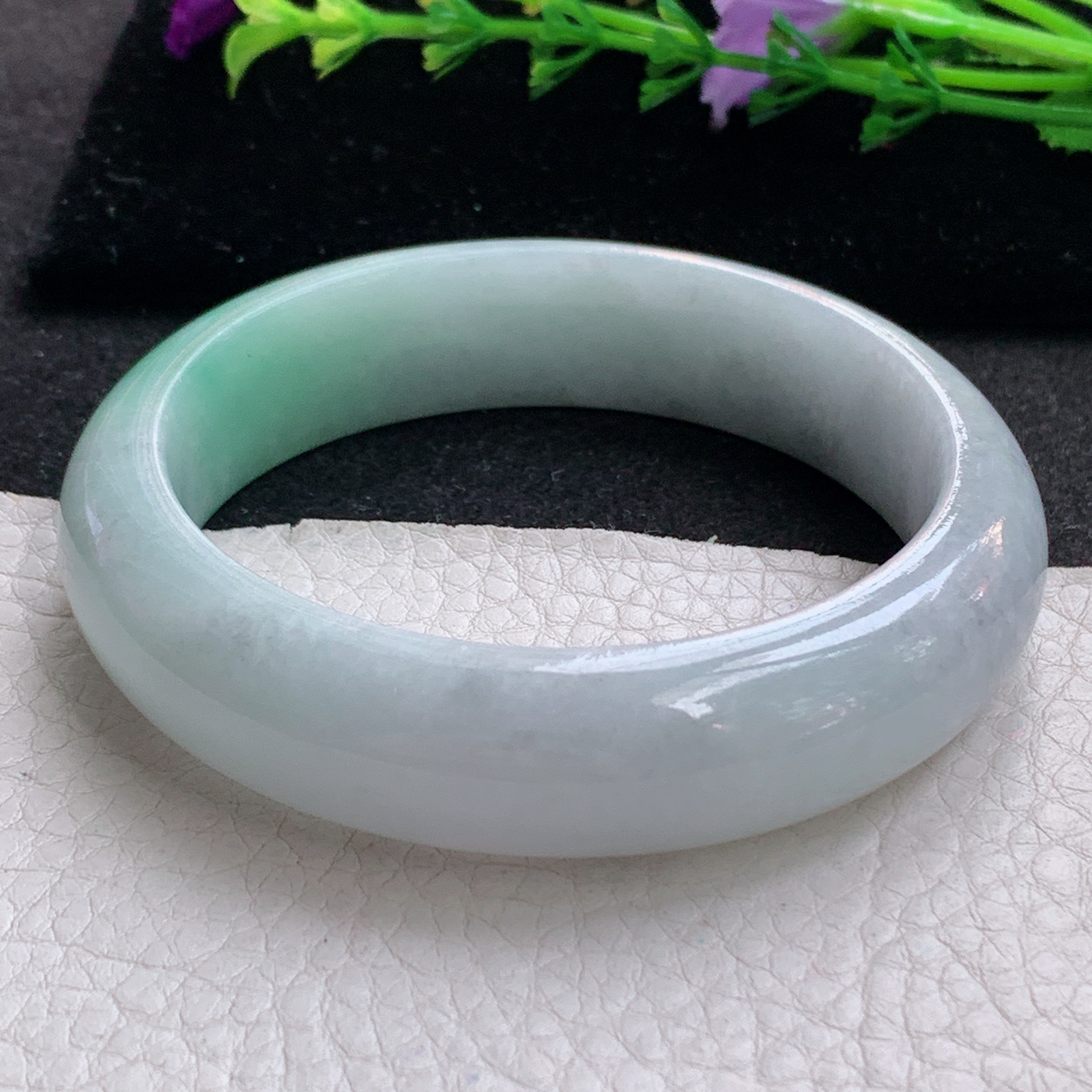 js实拍57.5*15.8*9平安镯 天然缅甸翡翠A货手镯清新飘绿正圈玉手环