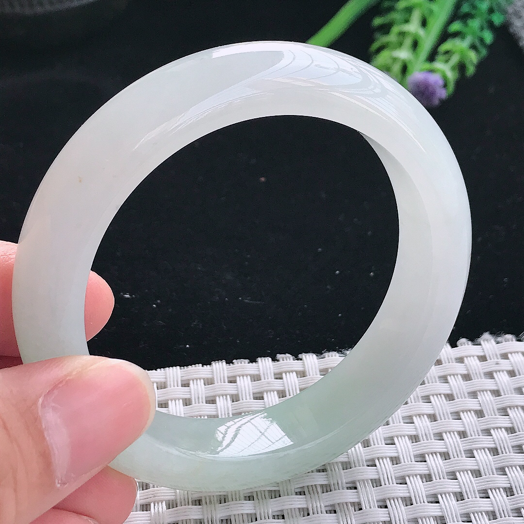 实拍天然翡翠53.5/13.1/9老坑冰胶果冻冰晴手镯翡翠玉镯手环