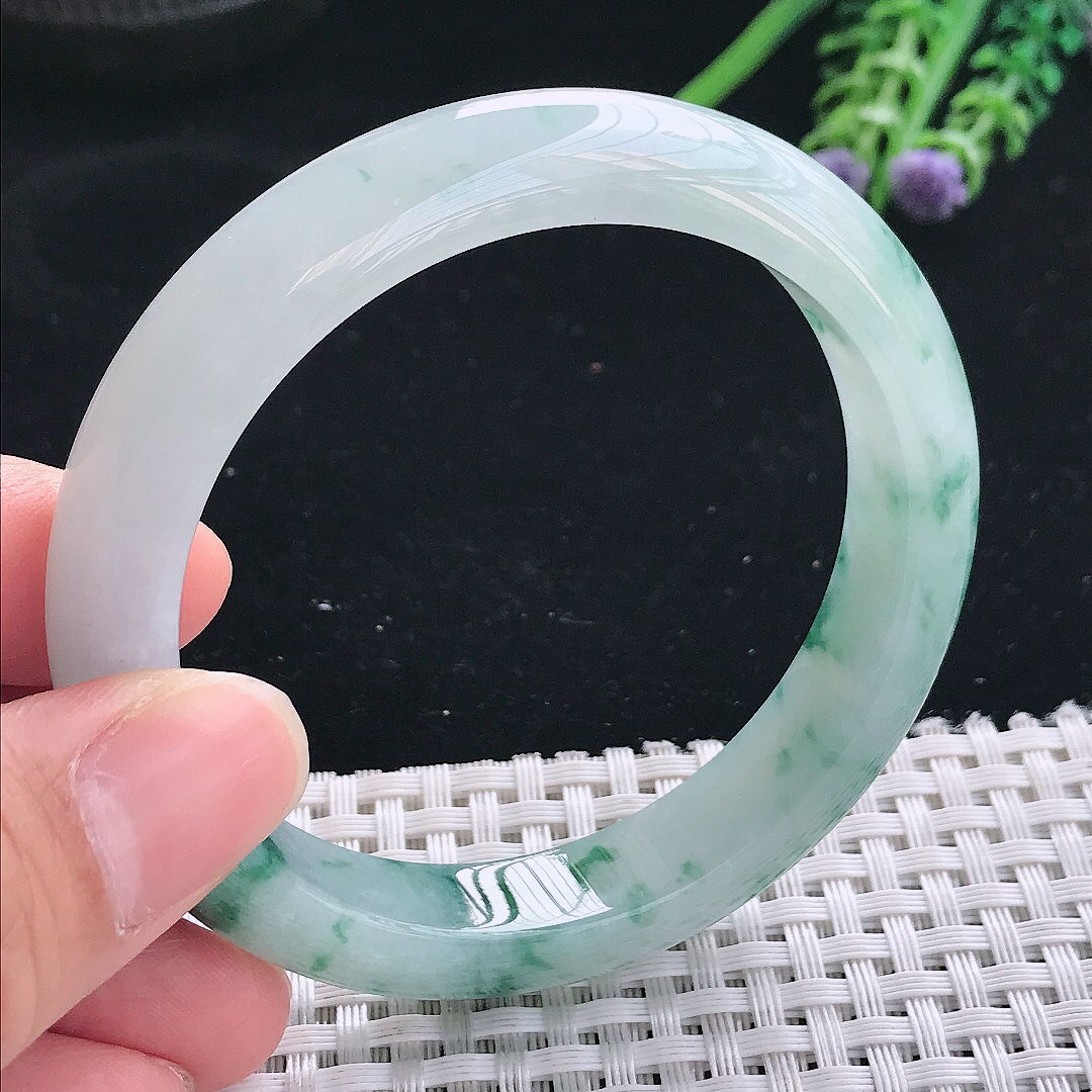 实拍天然翡翠56/11.3/8.3老坑冰胶水灵冰飘花手镯翡翠玉镯手环