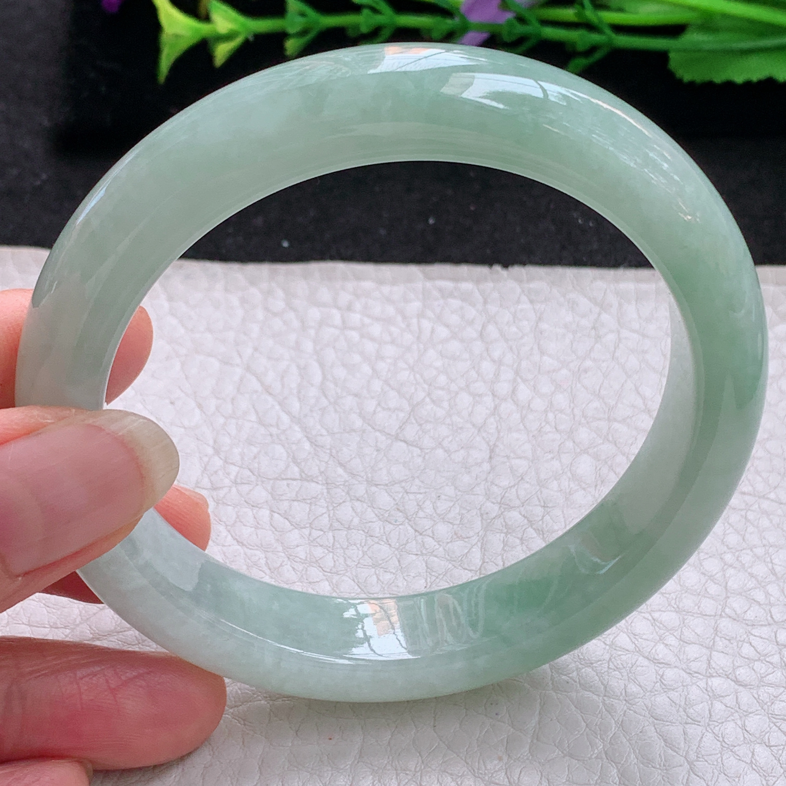 z大圈口60*12.8*8.8平安镯 天然缅甸翡翠A货手镯冰润晴美宽边正圈玉手环