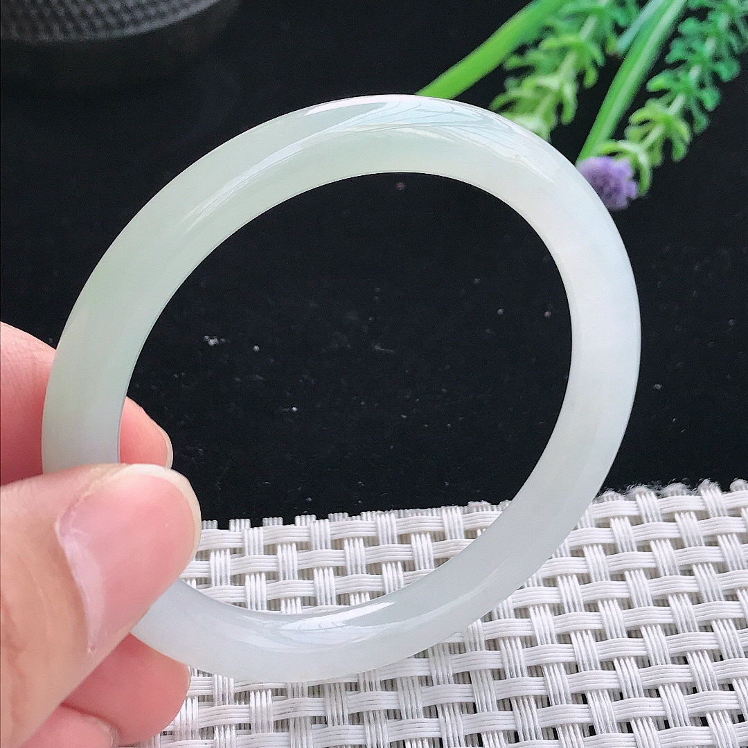 实拍天然翡翠51.5/6.4/7.5老坑冰润起胶冰晴圆条手镯翡翠玉镯手环