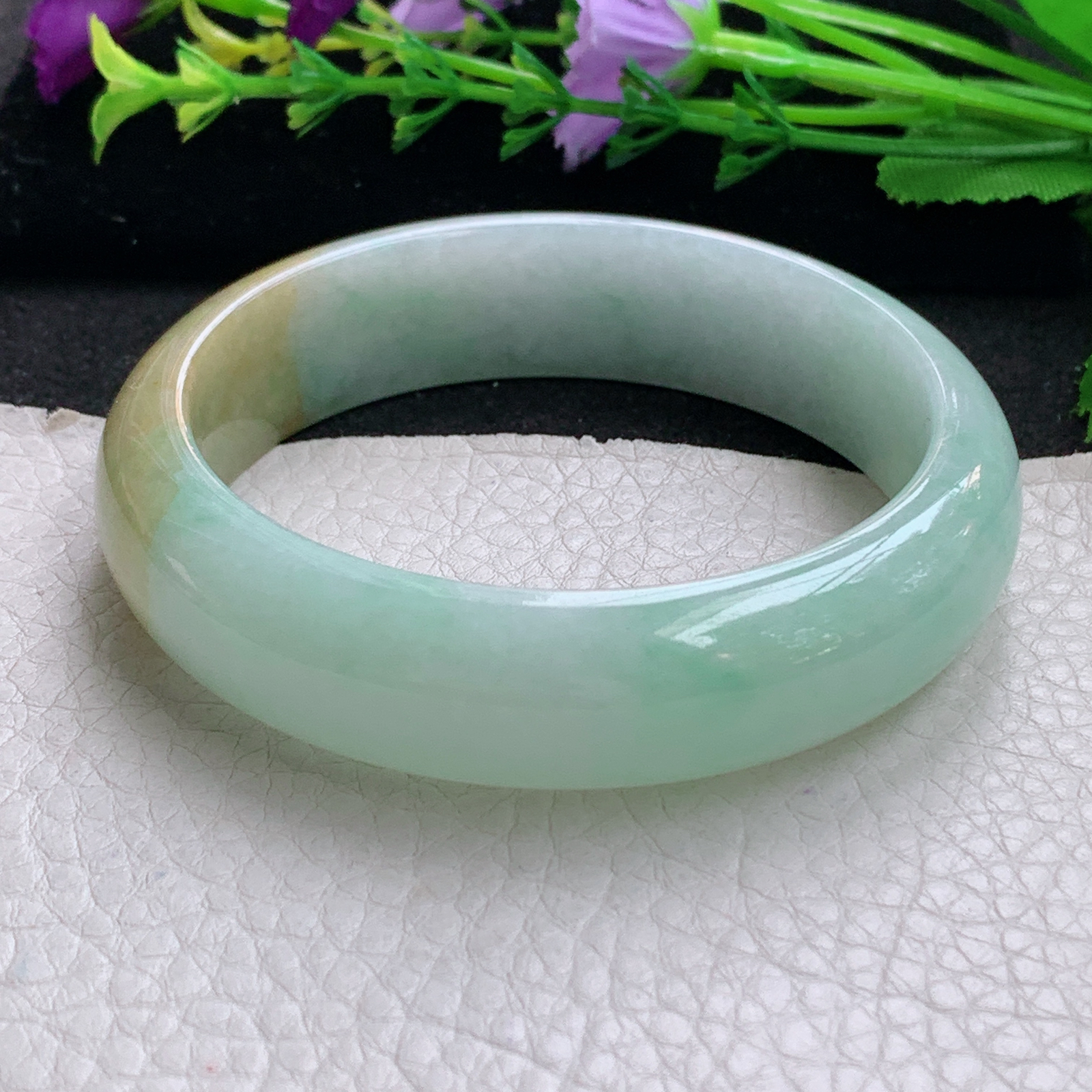 z大圈口60*16.3*8.2招财轮胎镯 天然缅甸翡翠A货手镯双彩正圈玉手环