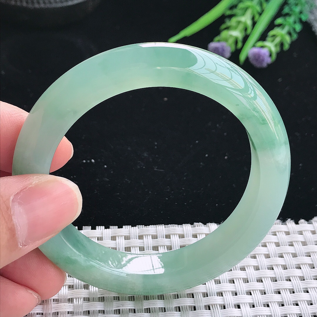 实拍天然翡翠53/11.3/9.1老坑冰胶果冻冰晴飘花手镯翡翠玉镯手环