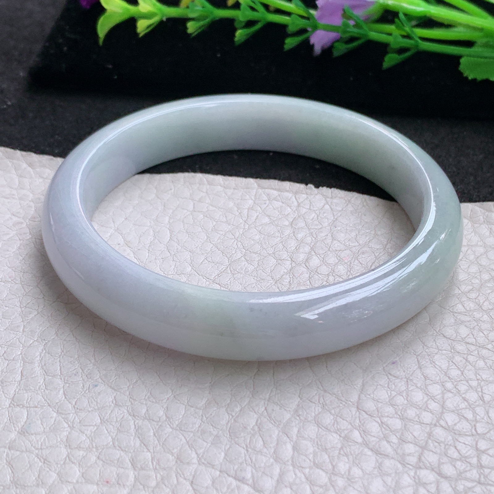 nr大圈口60*11.5*7.8平安镯 天然缅甸翡翠A货手镯水润淡紫宽边正圈玉手环