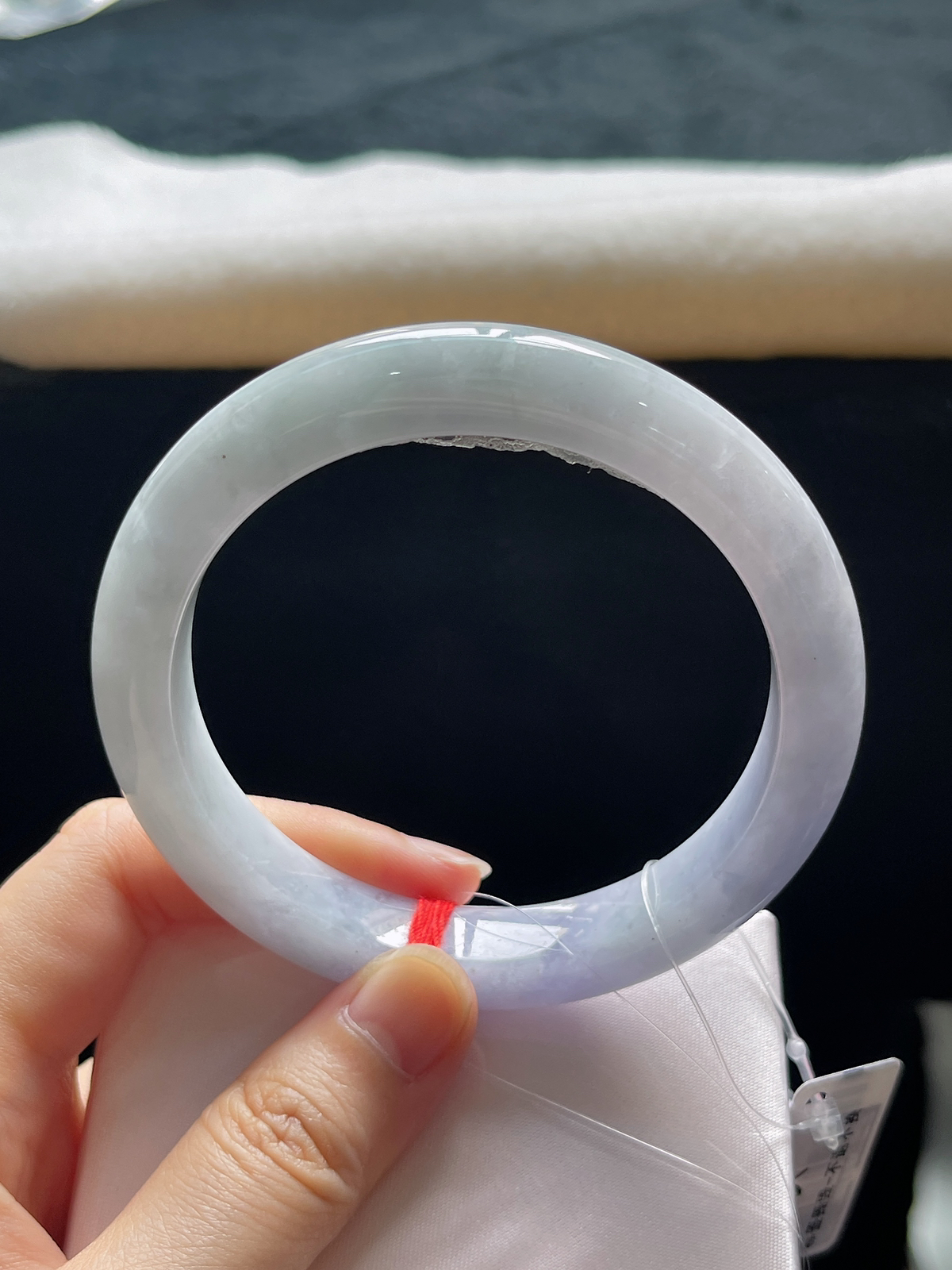 正圈59.7圈口，翡翠糯化种淡紫色手镯