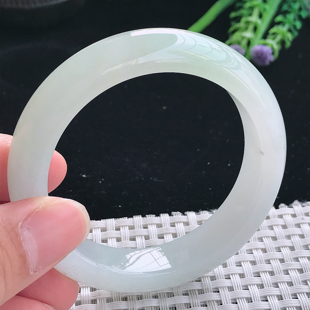 实拍天然翡翠53.5/13.1/9老坑冰胶果冻冰晴手镯翡翠玉镯手环