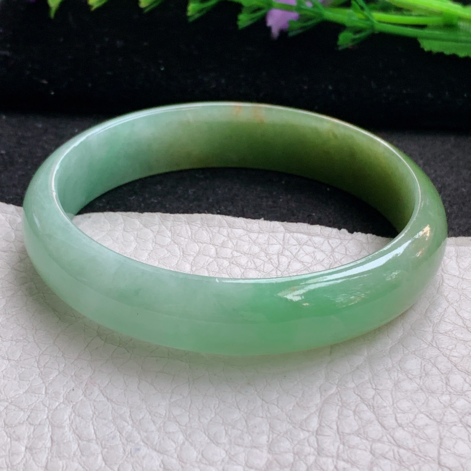 js实拍58.5*13.2*6.5招财镯 天然缅甸翡翠A货手镯冰双彩正圈玉手环