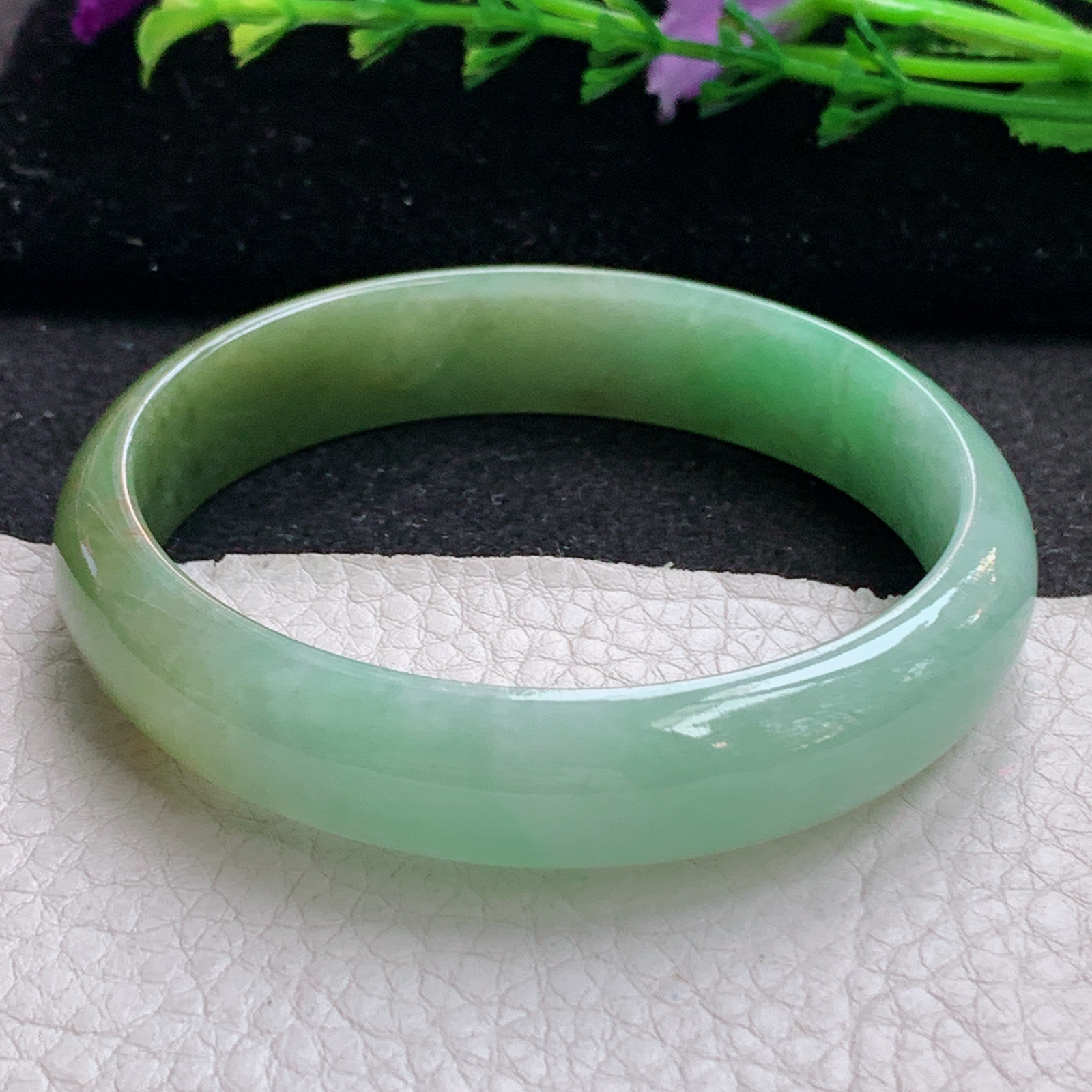 js实拍58.5*13.2*6.5招财镯 天然缅甸翡翠A货手镯冰双彩正圈玉手环