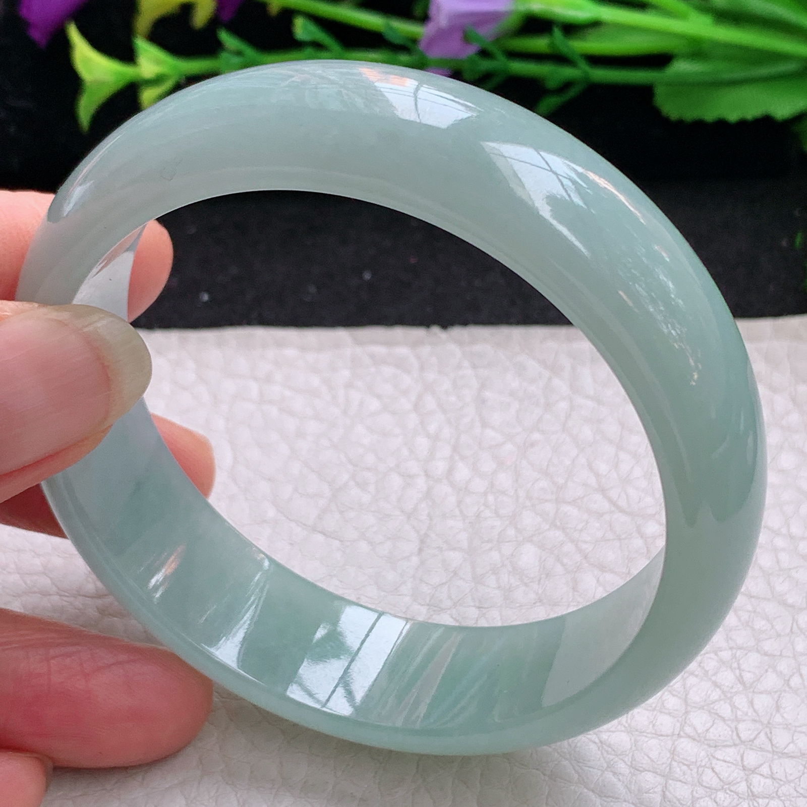 nr实拍57.5*16.8*7轮胎镯 天然缅甸翡翠A货手镯水润浅绿宽边正圈玉手环