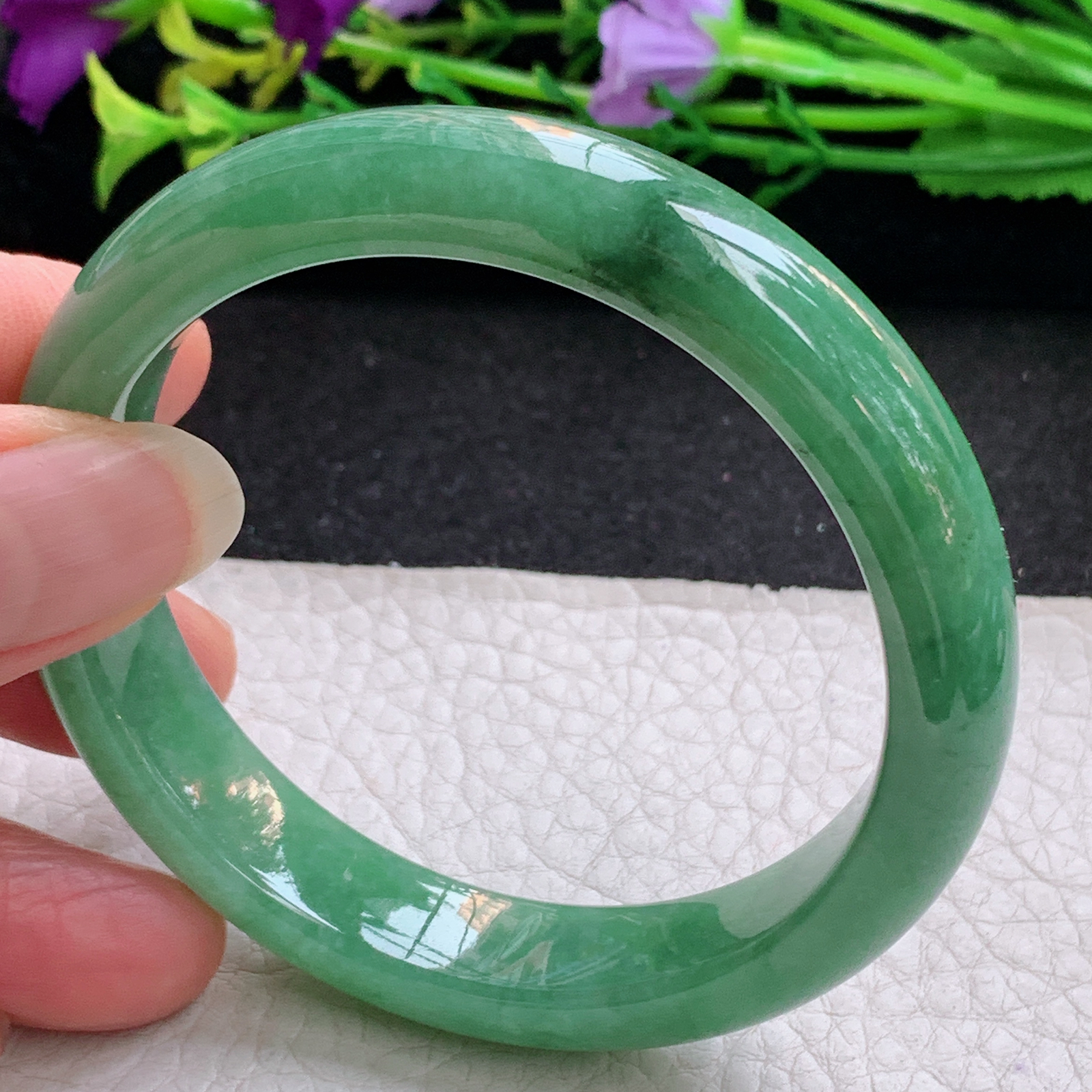 n实拍54.5*14*7.8平安镯 天然缅甸翡翠A货手镯满绿正圈玉手环