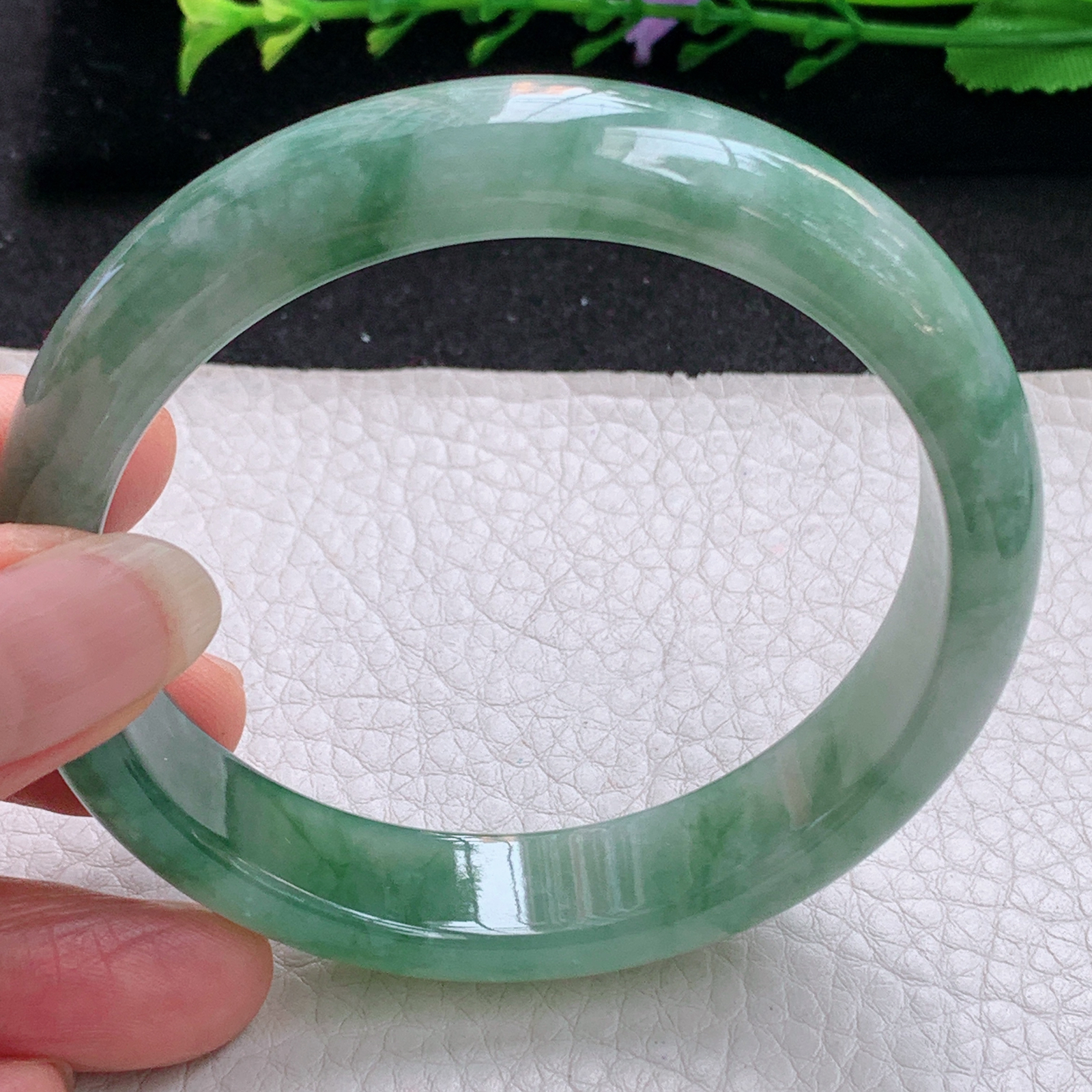 z实拍58.5*13.5*7.5平安镯 天然缅甸翡翠A货手镯飘花韵味宽边正圈玉手环