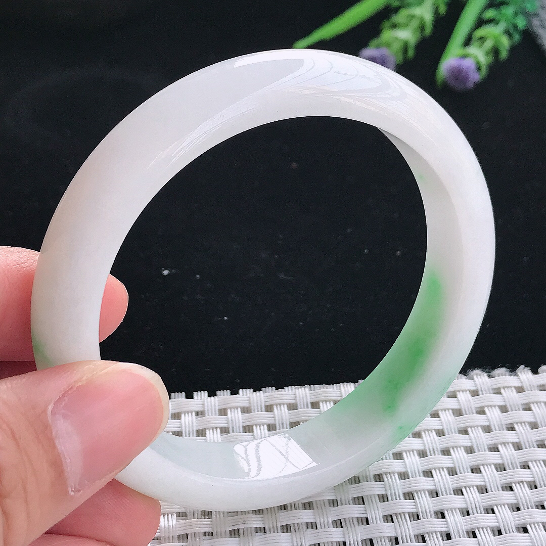 实拍天然翡翠57.5/12.8/8.2老坑精美飘阳绿手镯翡翠玉镯手环