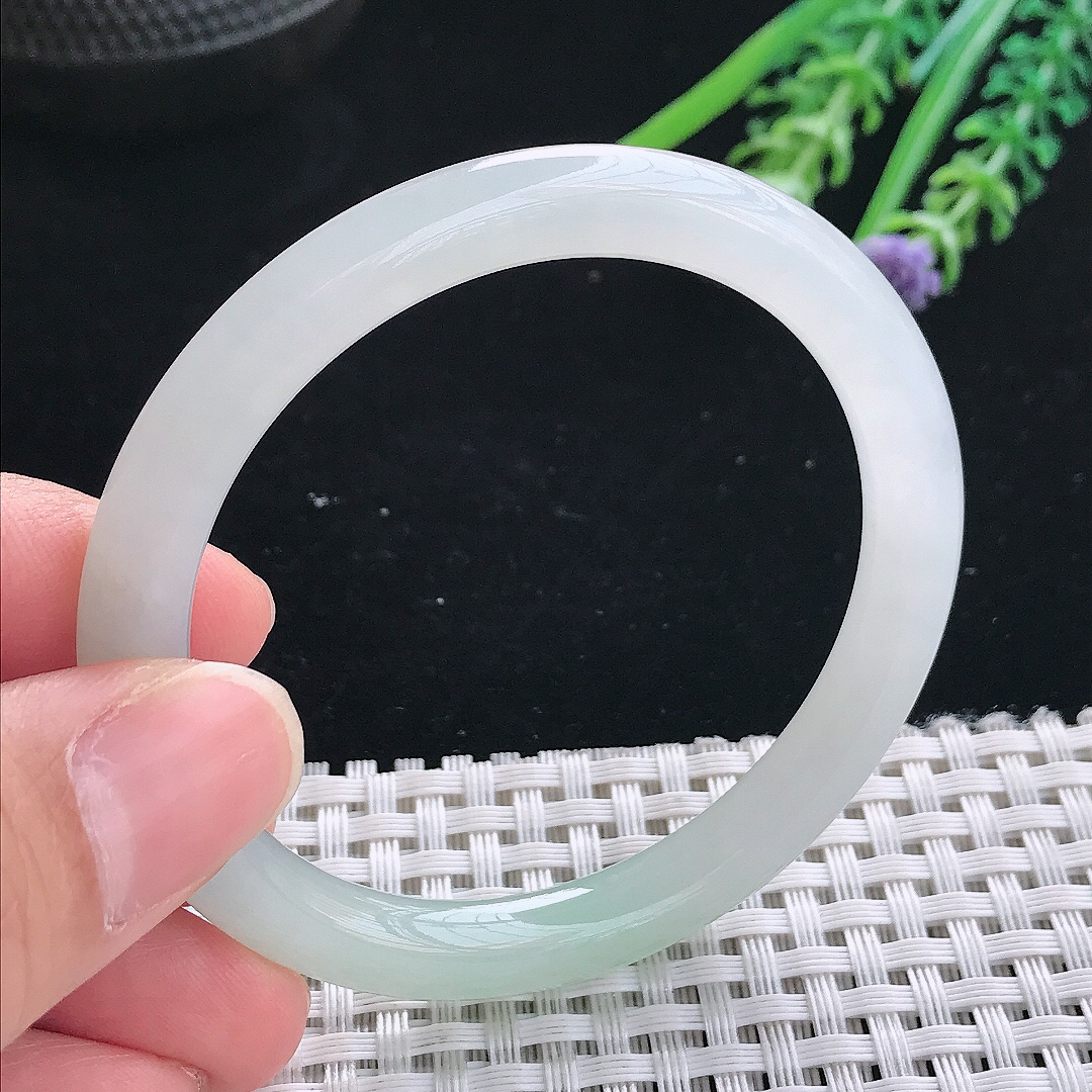 实拍天然翡翠51.5/6.4/7.5老坑冰润起胶冰晴圆条手镯翡翠玉镯手环