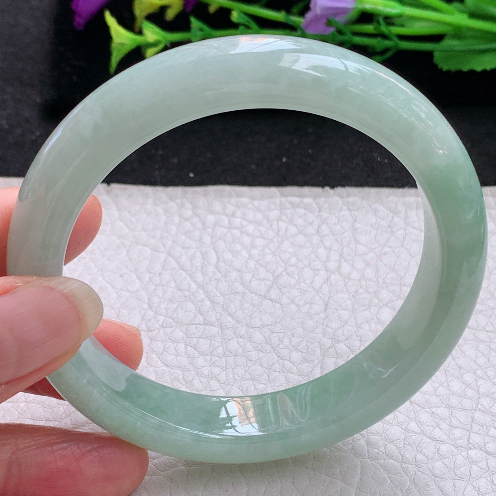 z大圈口60*12.8*8.8平安镯 天然缅甸翡翠A货手镯冰润晴美宽边正圈玉手环