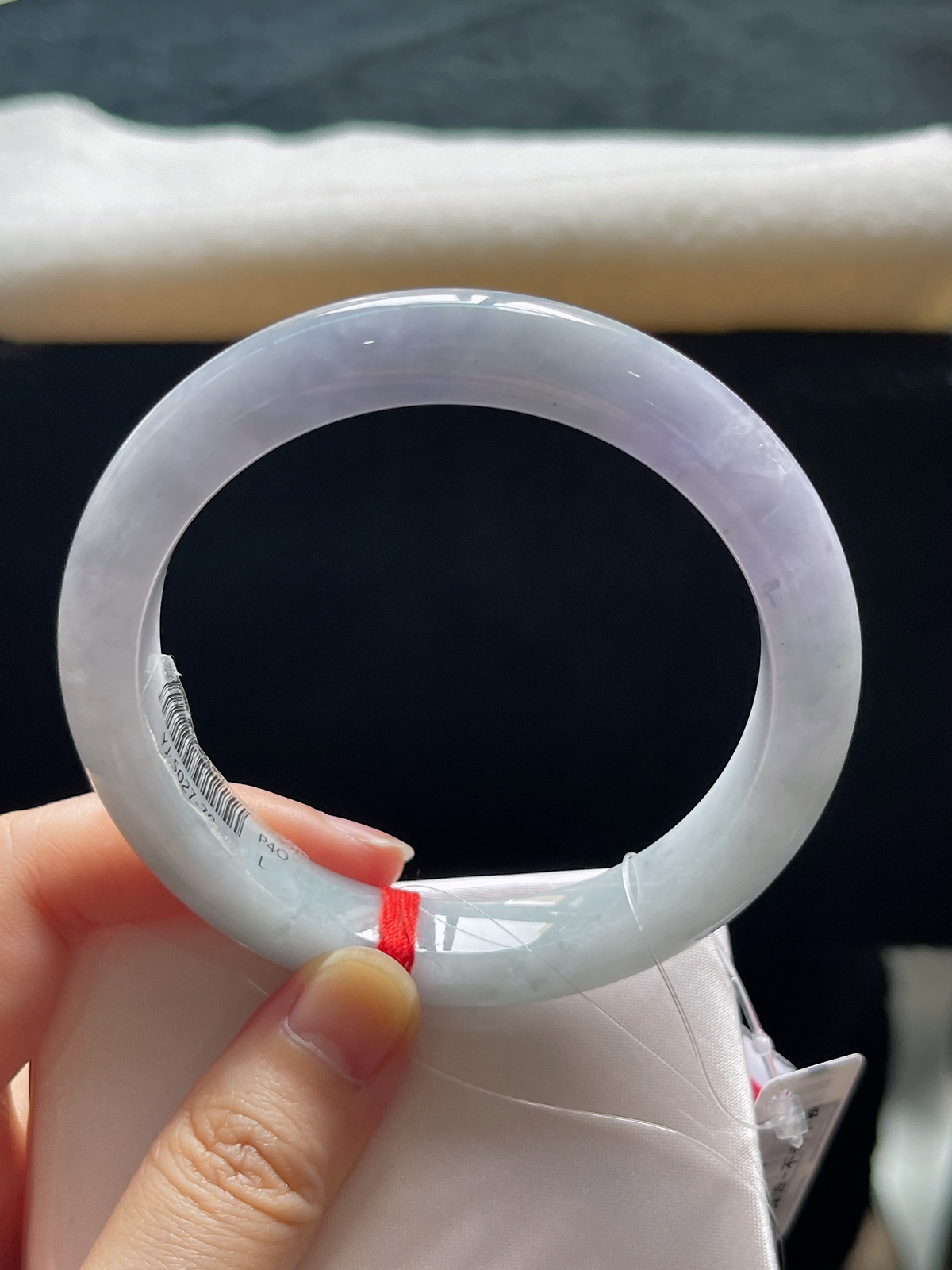 正圈59.7圈口，翡翠糯化种淡紫色手镯