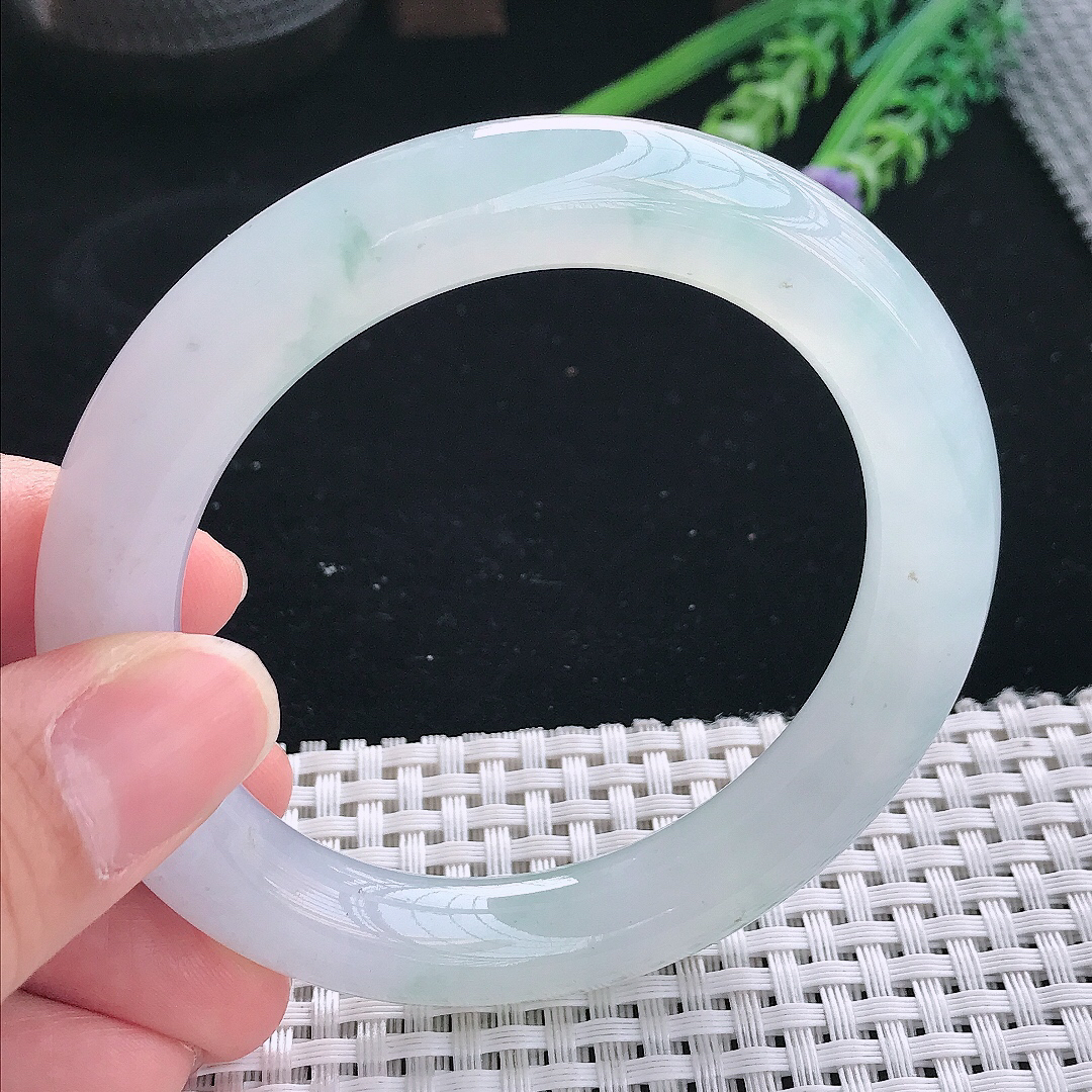 实拍天然翡翠57.5/11.2/11老坑冰胶果冻冰透圆条手镯翡翠玉镯手环