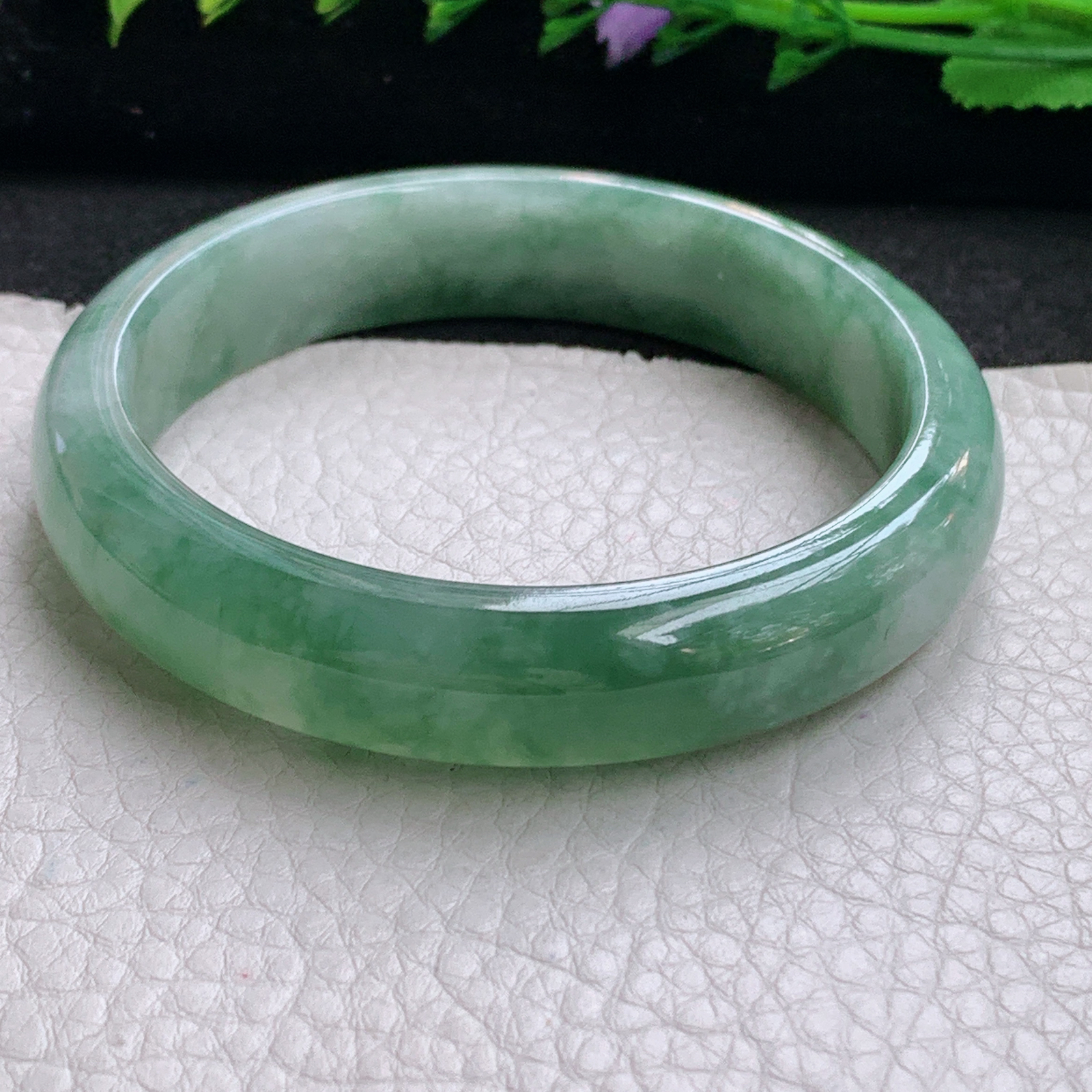 z实拍58.5*13.5*7.5平安镯 天然缅甸翡翠A货手镯飘花韵味宽边正圈玉手环