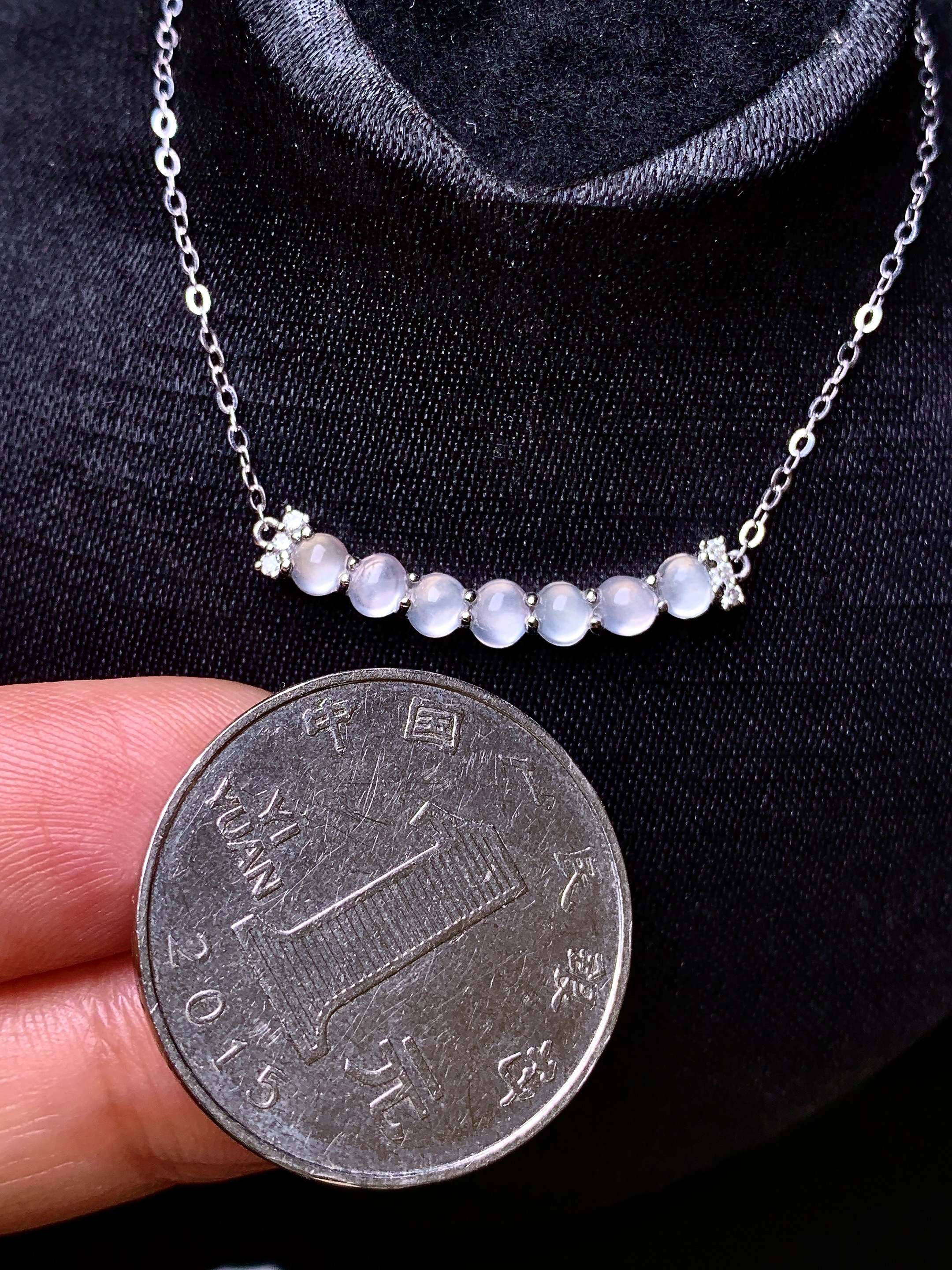 18k金钻镶嵌冰种蛋面组合项链 玉质细腻 色泽艳丽清新 水润亮眼 整体尺寸26.5*3.2*3.2yz