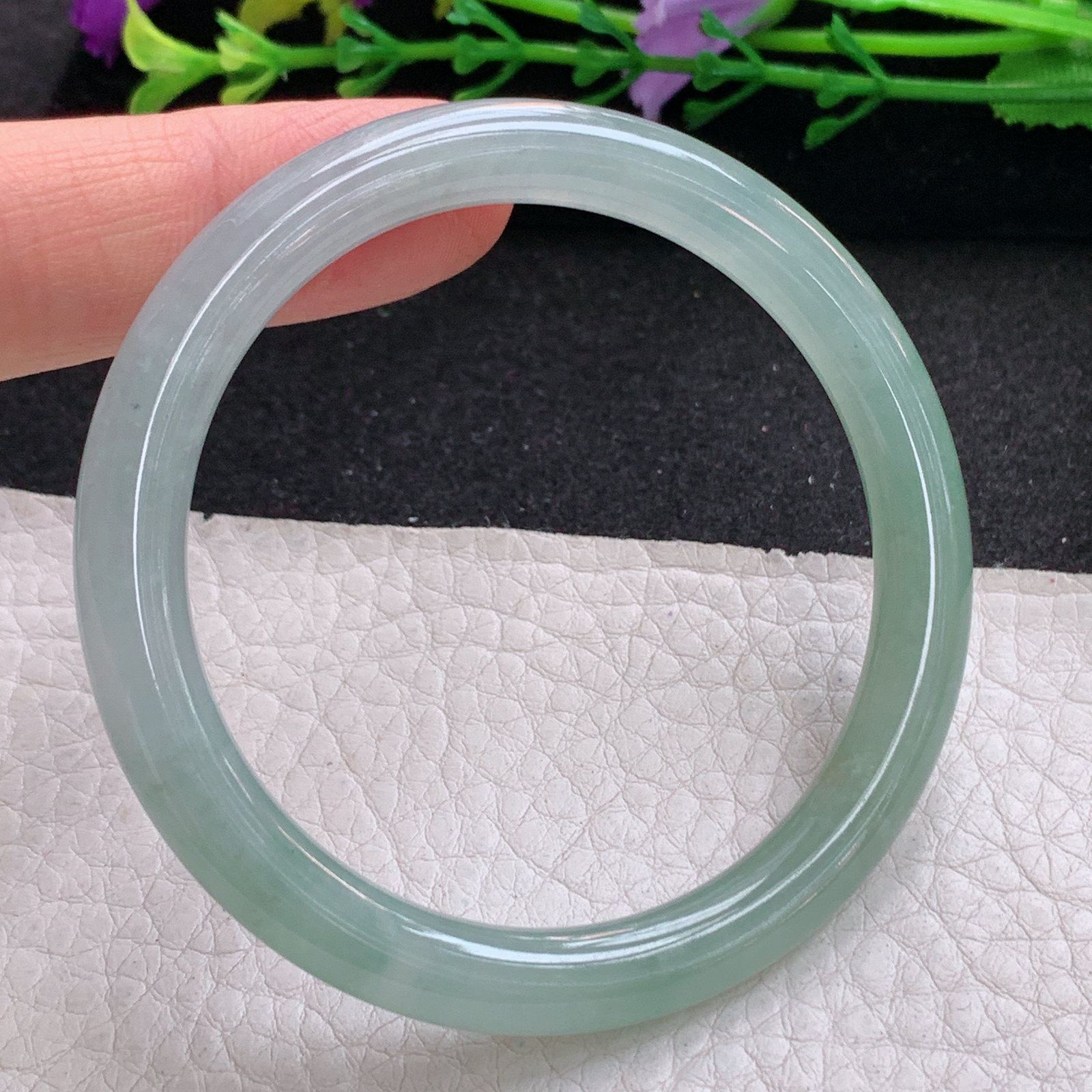 n小圈口51.5*6.8*7.2美人镯 天然缅甸翡翠A货手镯清爽秀气圆条玉手环