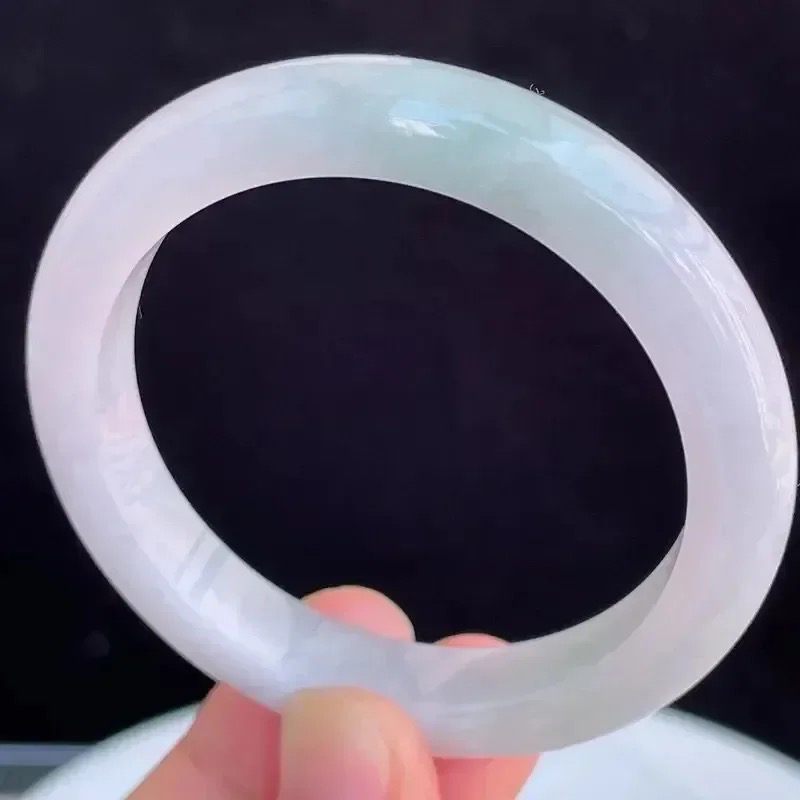 52.8圈好种水玉石天然翡翠A货水润有种有色飘绿手镯44.78g