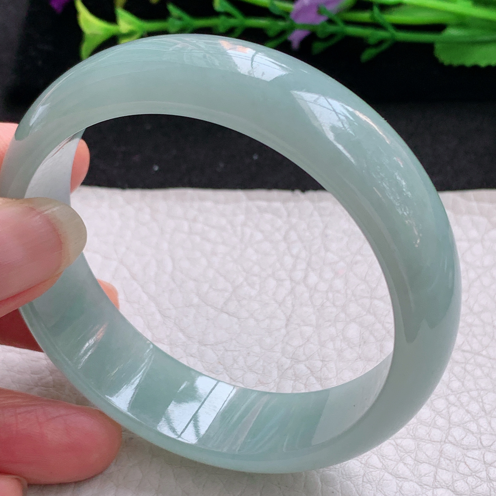 nr实拍57.5*16.8*7轮胎镯 天然缅甸翡翠A货手镯水润浅绿宽边正圈玉手环